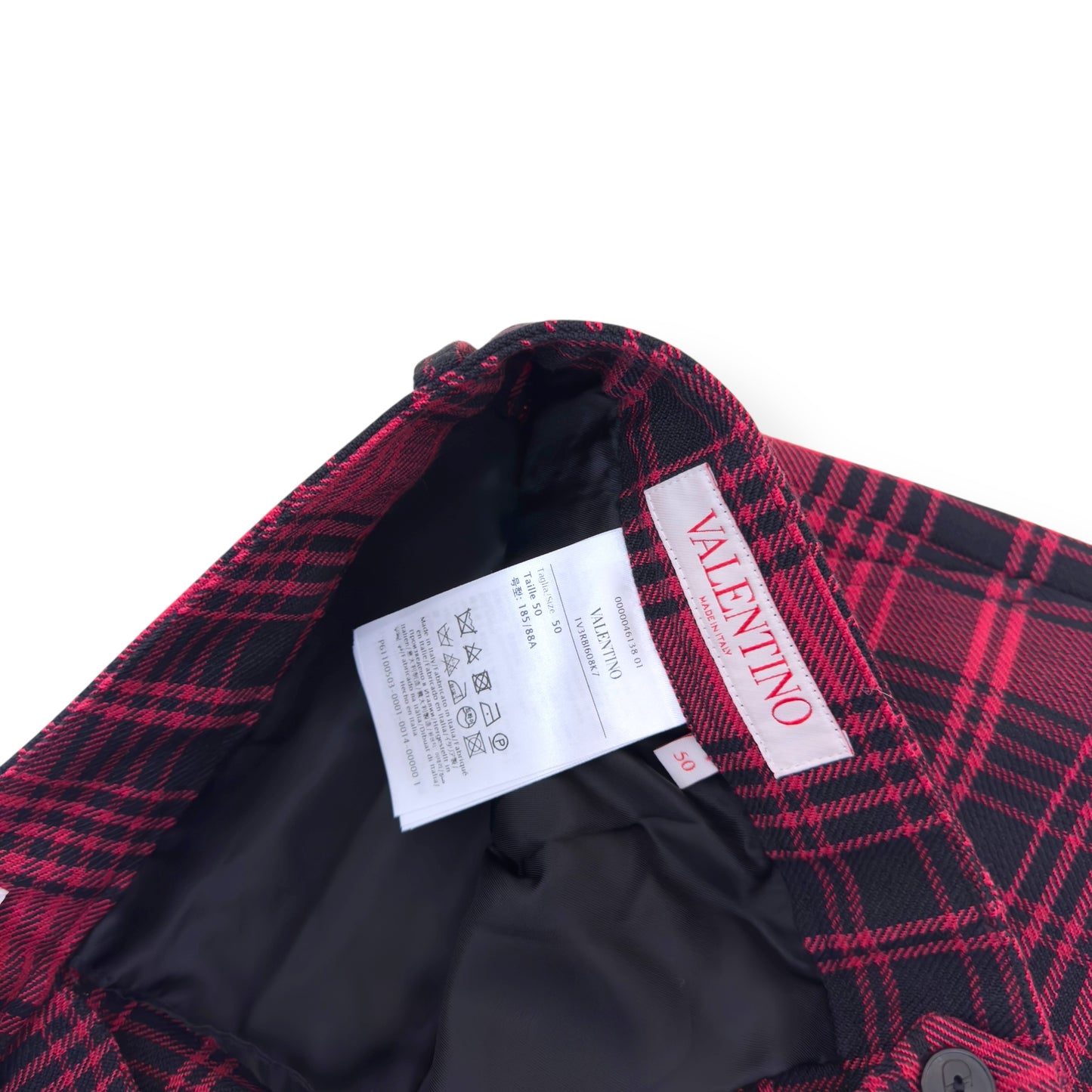 VALENTINO GARAVANI CHECKED WOOL BLEND TROUSERS RED / BLACK 50 / L