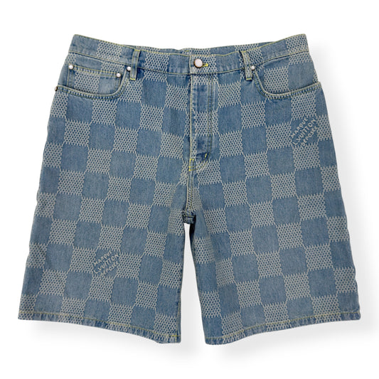 LOUIS VUITTON DAMIER 3D LIGHT DENIM SHORTS INDIGO W34”