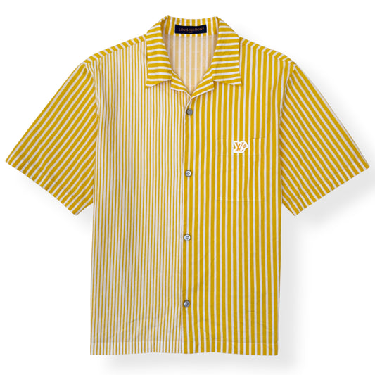 LOUIS VUITTON STRIPED PATCHWORK SHORT SLEEVE SHIRT YELLOW XL