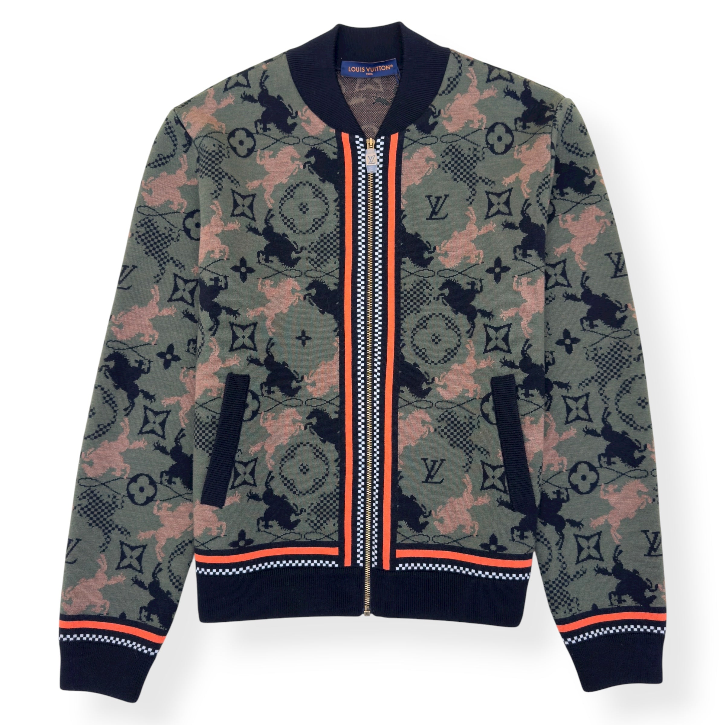 LOUIS VUITTON WOOL BOMBER BLOUSON LUXURY GREEN XXL
