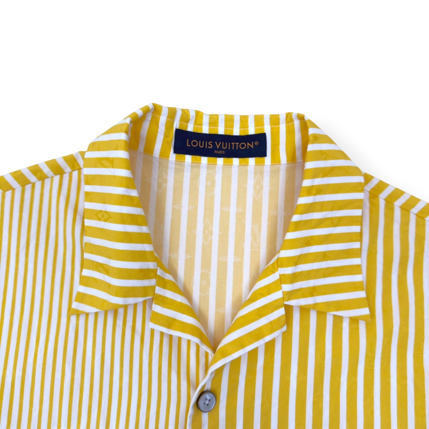 LOUIS VUITTON STRIPED PATCHWORK SHORT SLEEVE SHIRT YELLOW XL