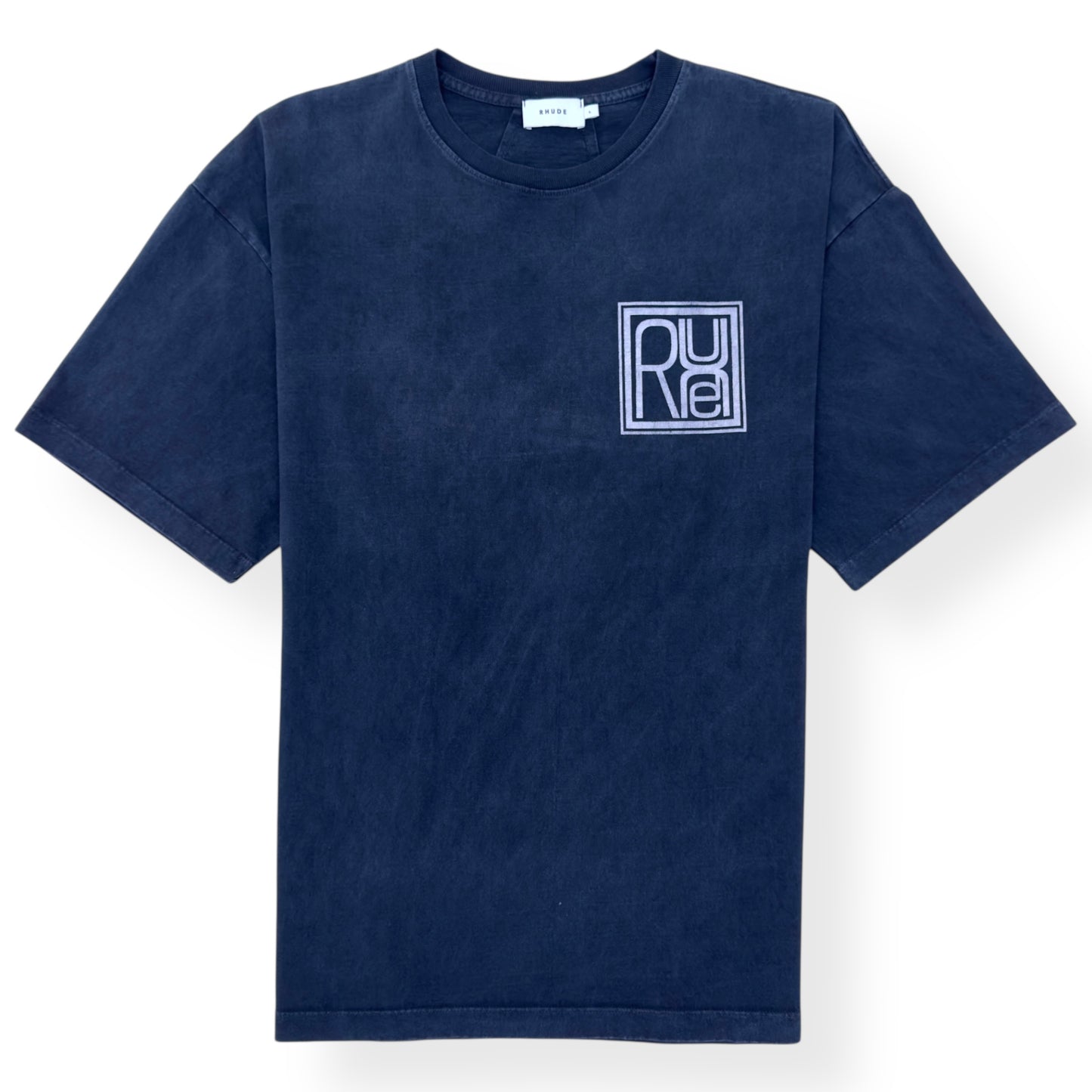 RHUDE SQUARE LOGO T-SHIRT VINTAGE BLUE L