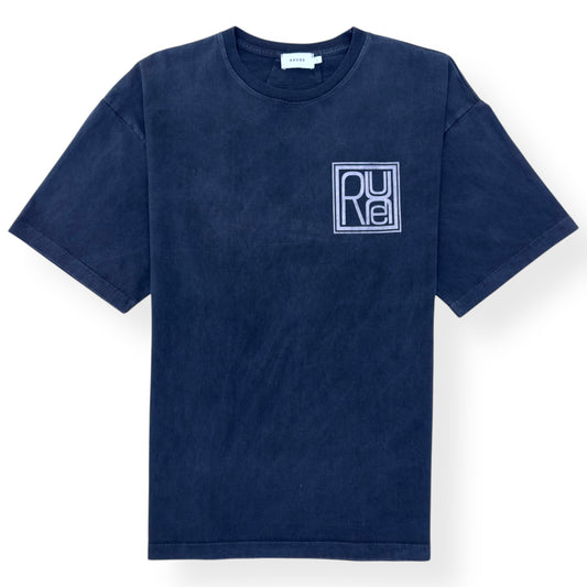 RHUDE SQUARE LOGO T-SHIRT VINTAGE BLUE L
