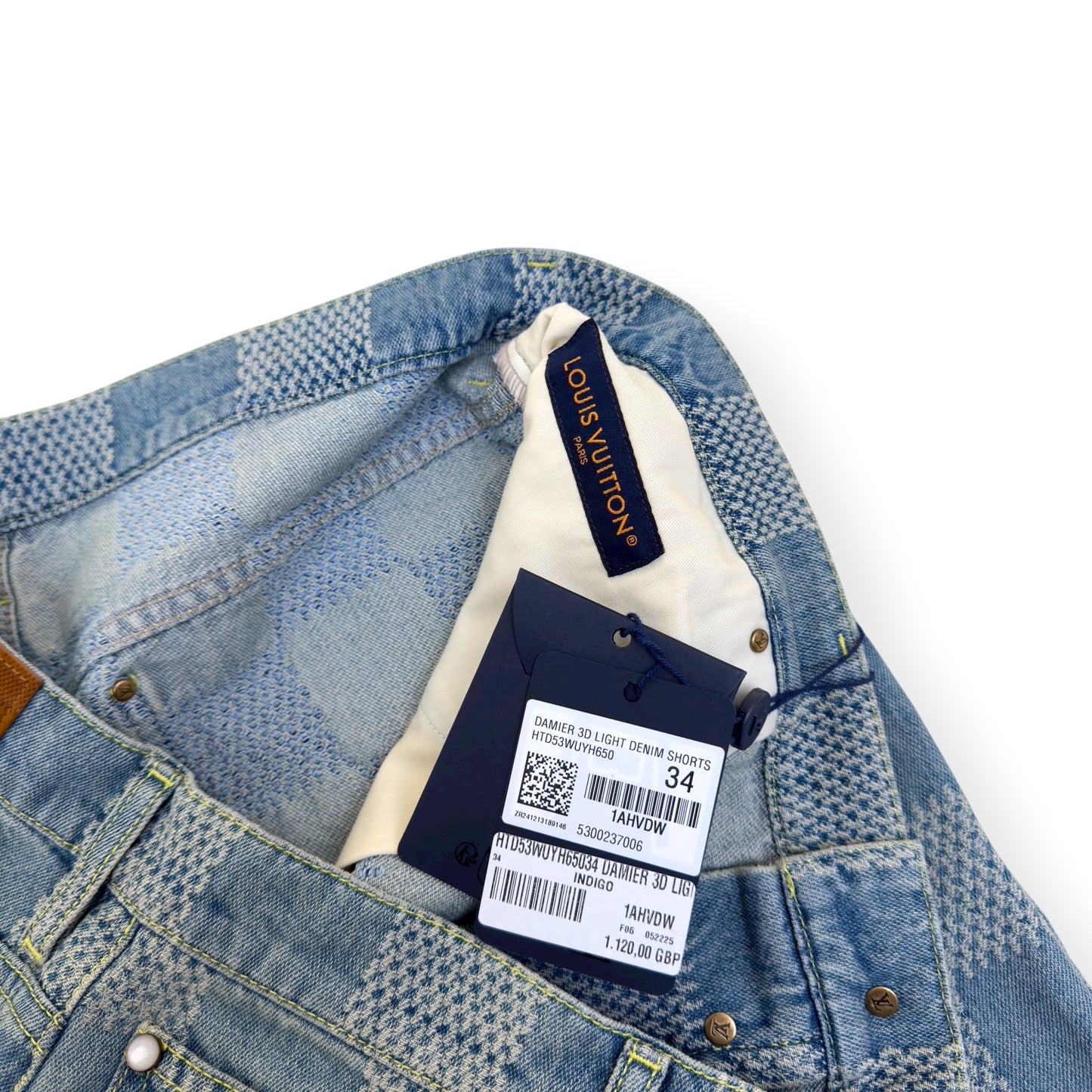 LOUIS VUITTON DAMIER 3D LIGHT DENIM SHORTS INDIGO W34”