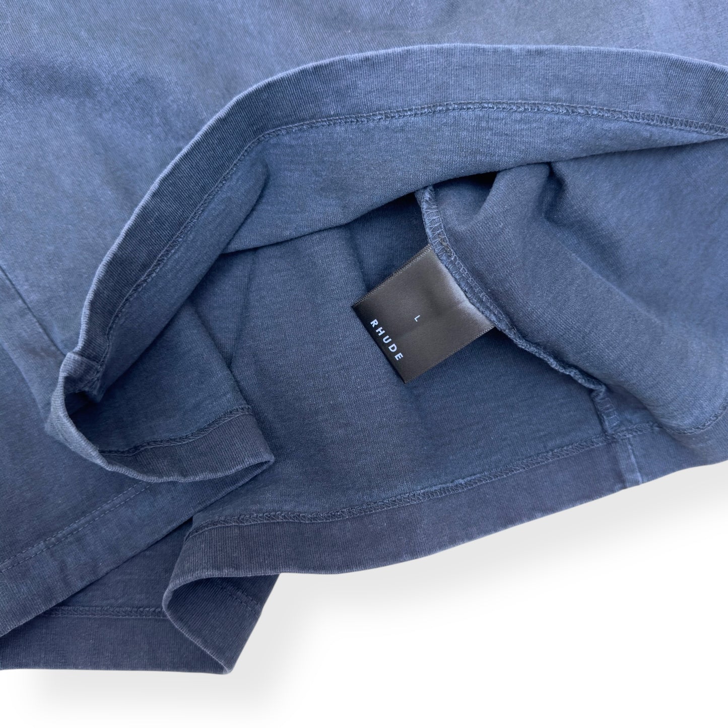 RHUDE SQUARE LOGO T-SHIRT VINTAGE BLUE L