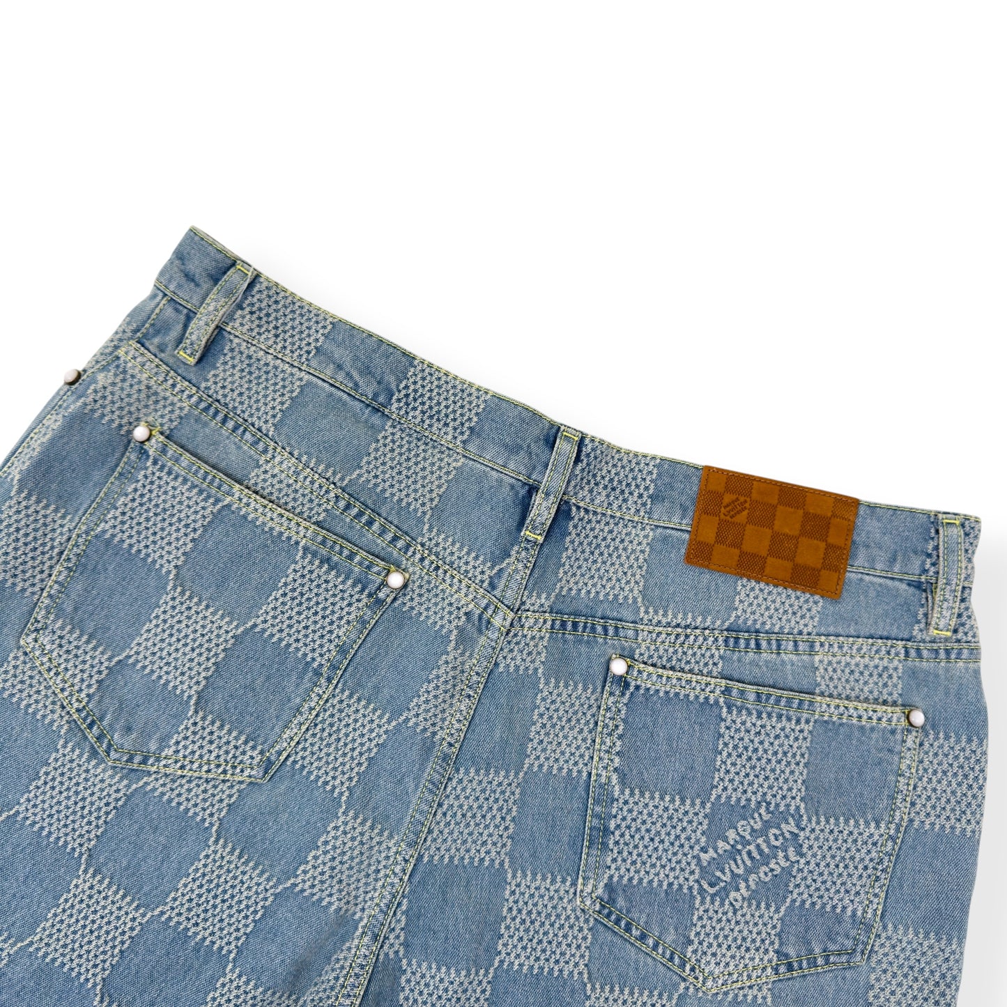 LOUIS VUITTON DAMIER 3D LIGHT DENIM SHORTS INDIGO W34”