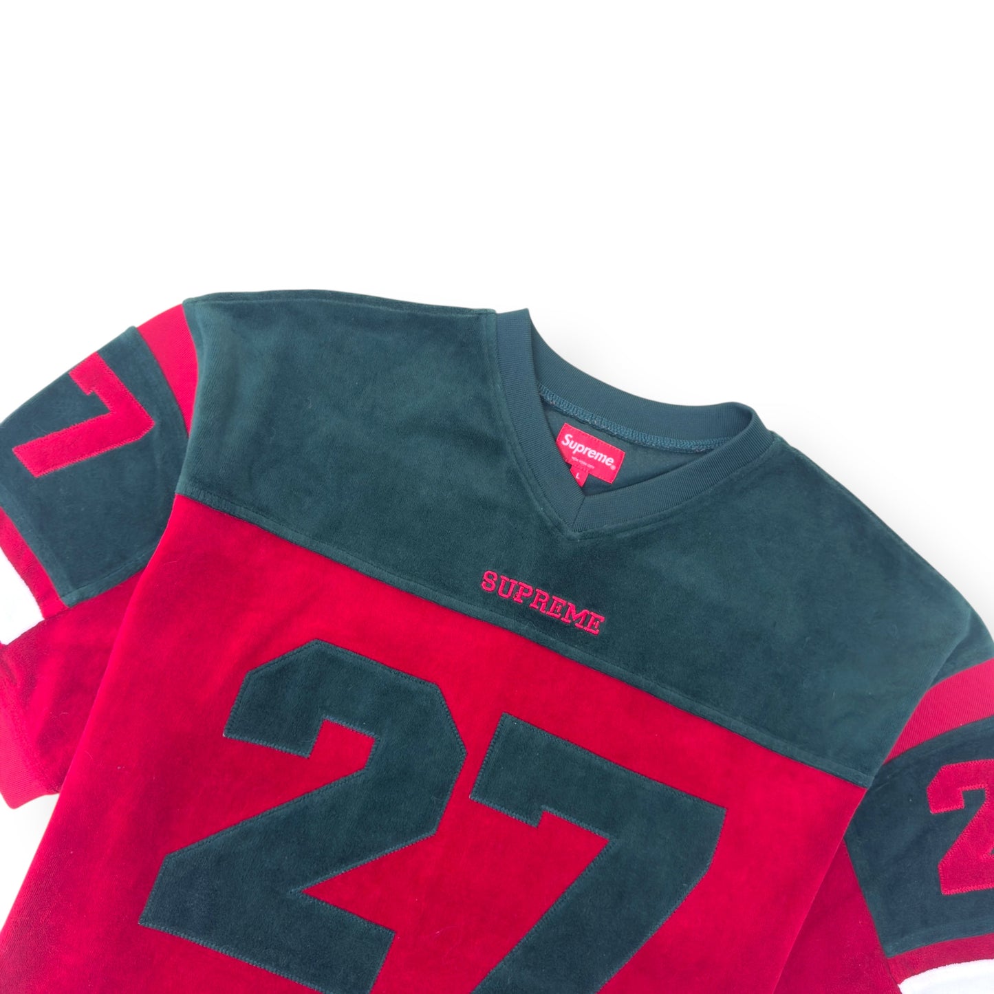 SUPREME VELOUR FOOTBALL JERSEY RED / GREEN L