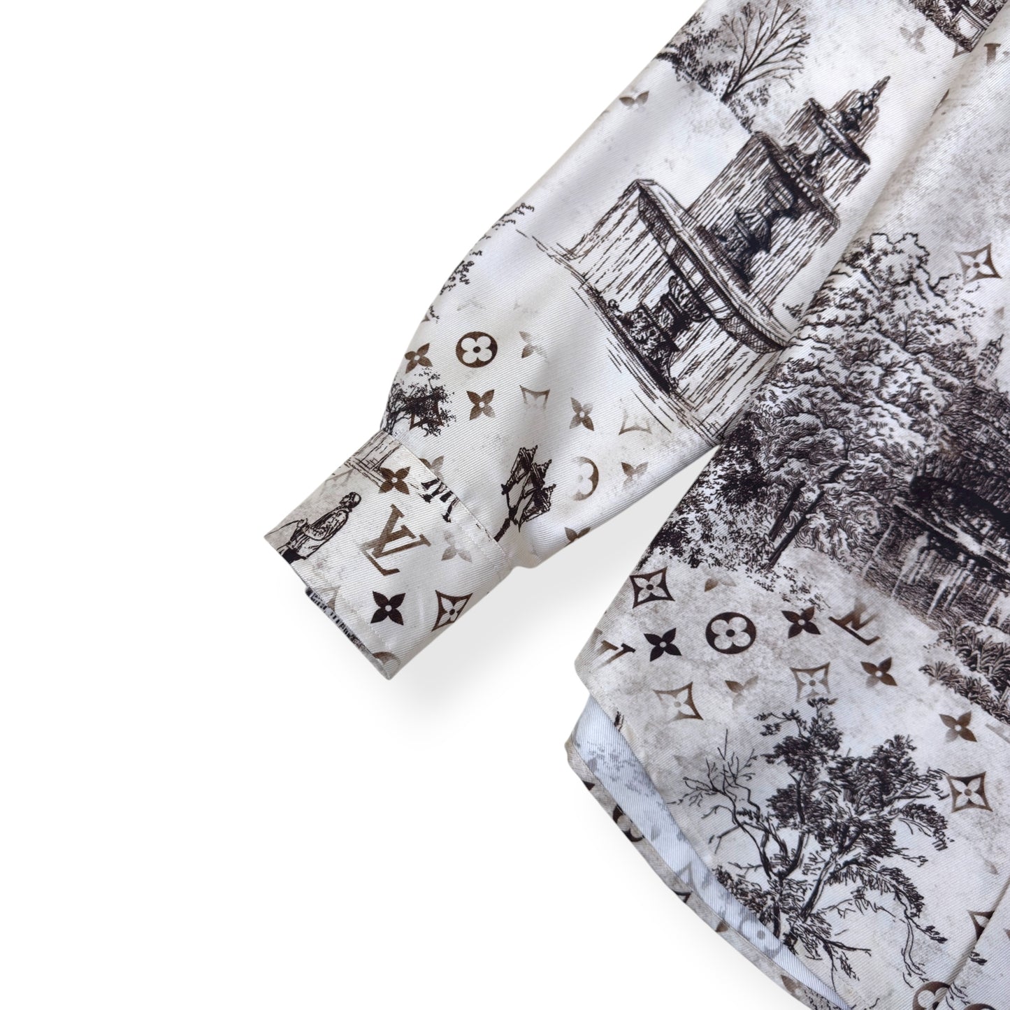 LOUIS VUITTON SILK PRINT LONG SLEEVE SHIRT BEIGE / BROWN XL