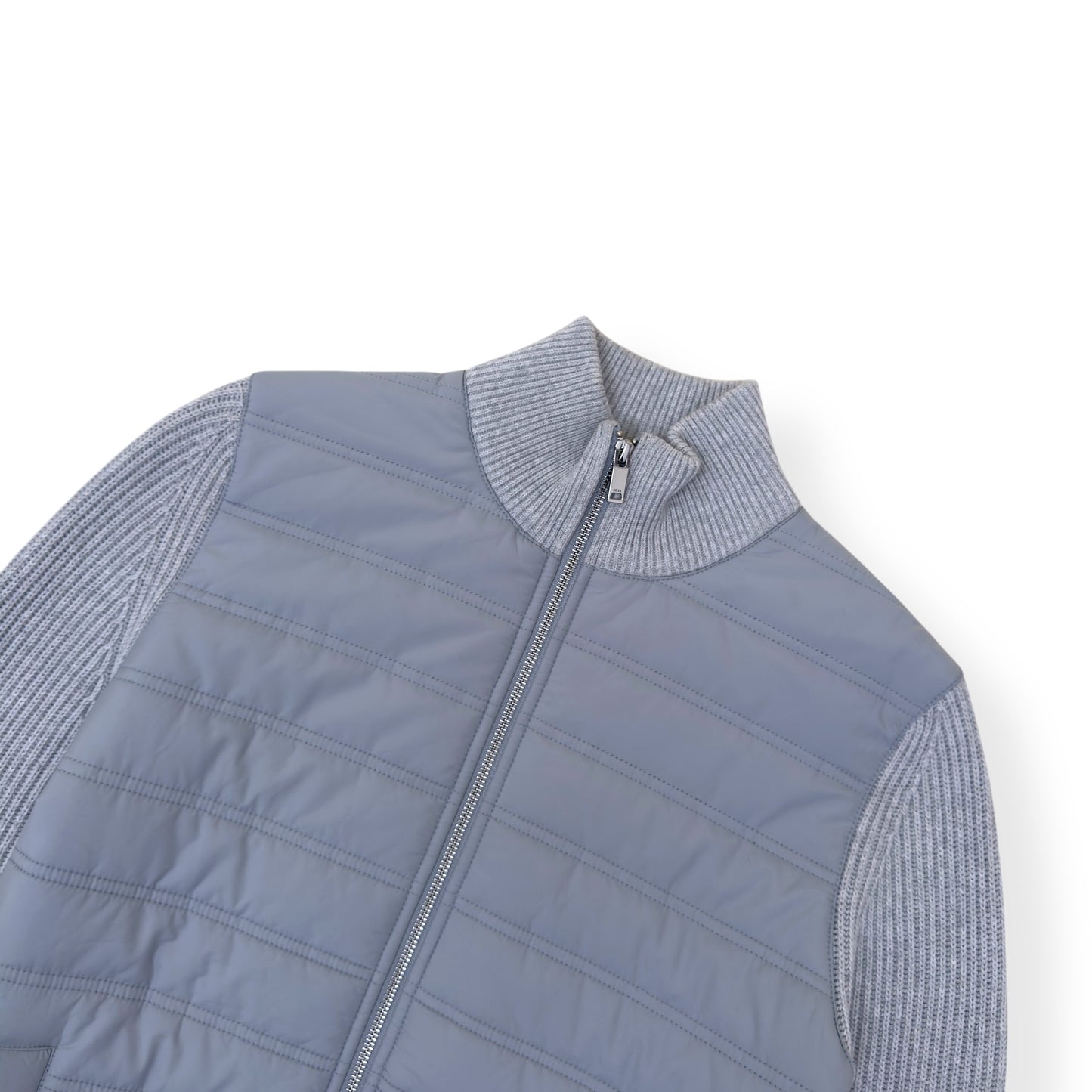 REISS TRAINER HYBRID QUILTED / RIBBED ZIP-THROUGH JACKET GREY S