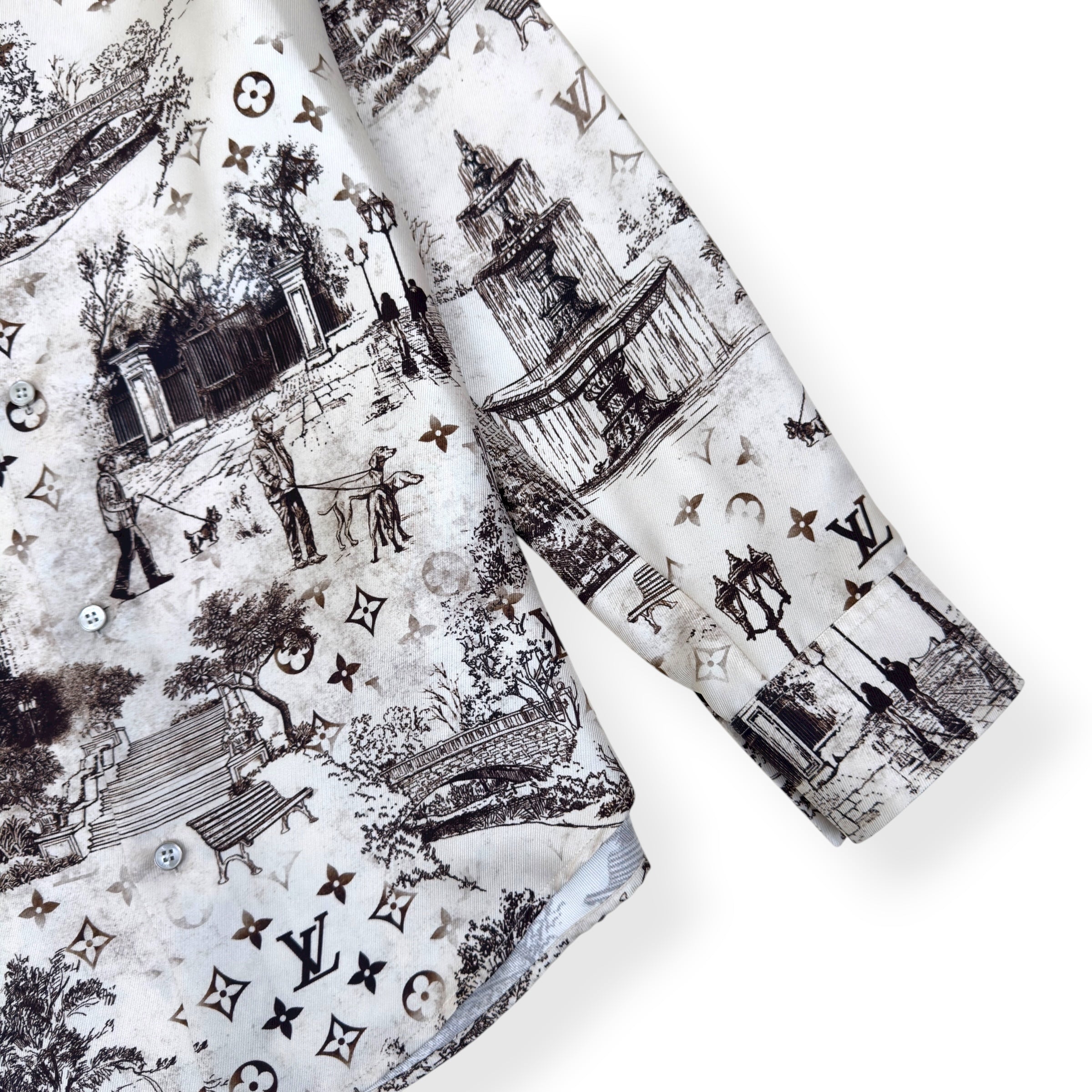 LOUIS VUITTON SILK PRINT LONG SLEEVE SHIRT BEIGE / BROWN XL
