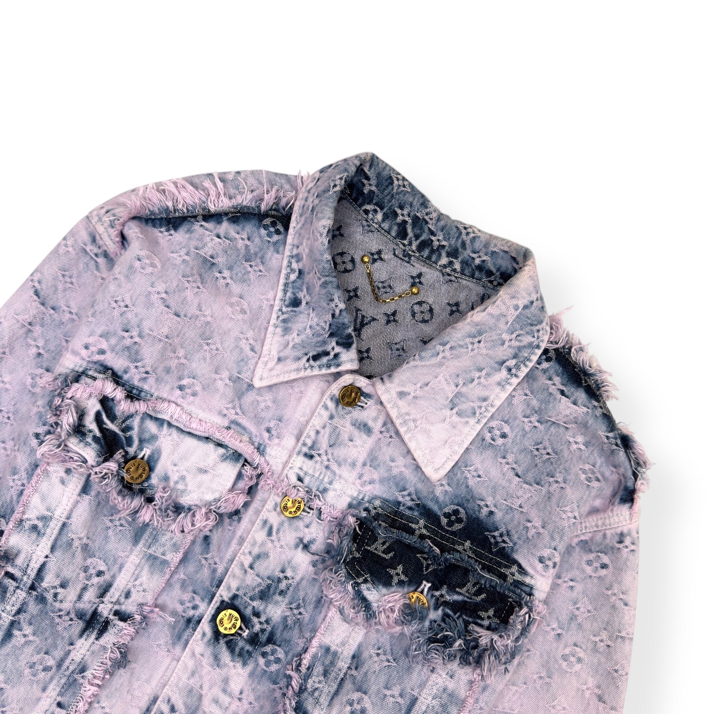 LOUIS VUITTON FRINGED MONOGRAM BOYHOOD DENIM JACKET LILAC L