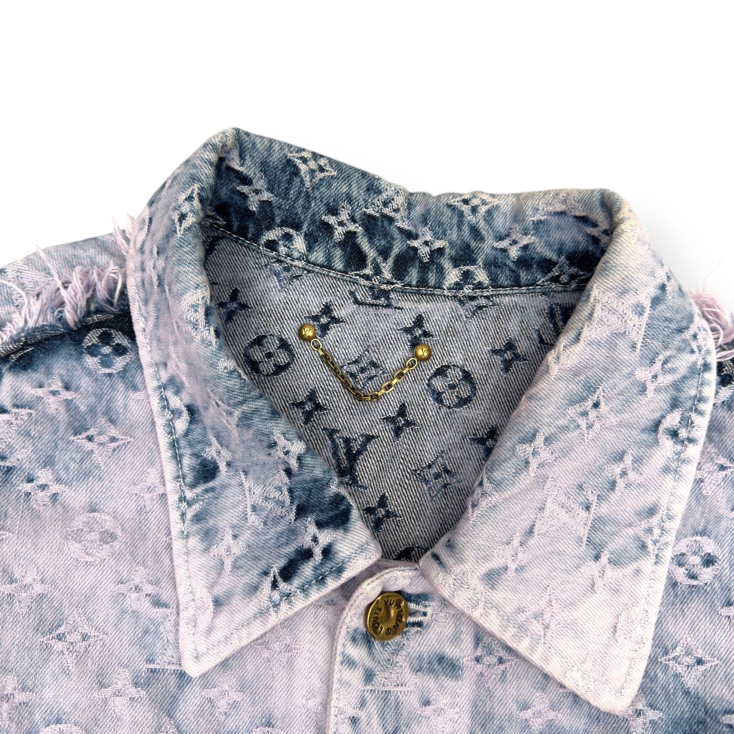 LOUIS VUITTON FRINGED MONOGRAM BOYHOOD DENIM JACKET LILAC L
