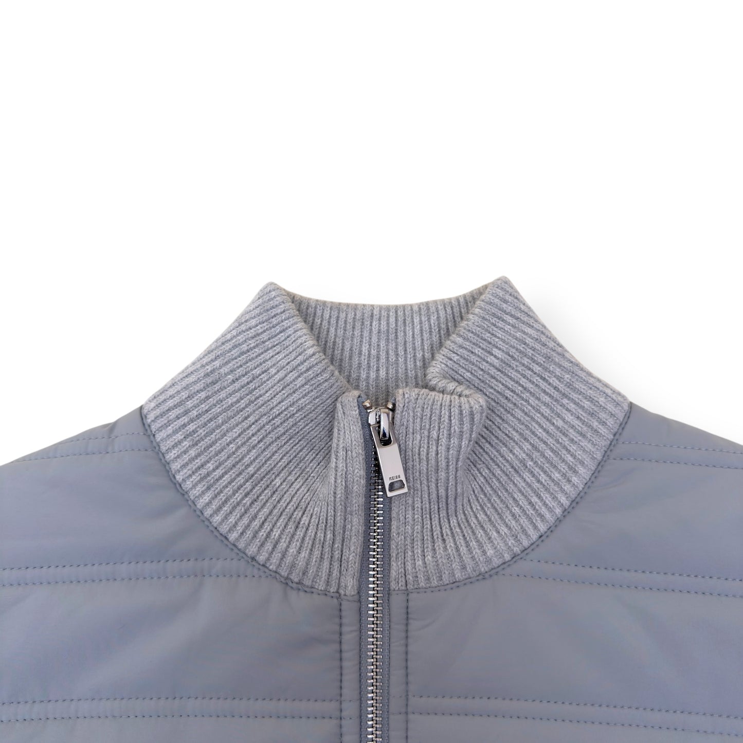 REISS TRAINER HYBRID QUILTED / RIBBED ZIP-THROUGH JACKET GREY S