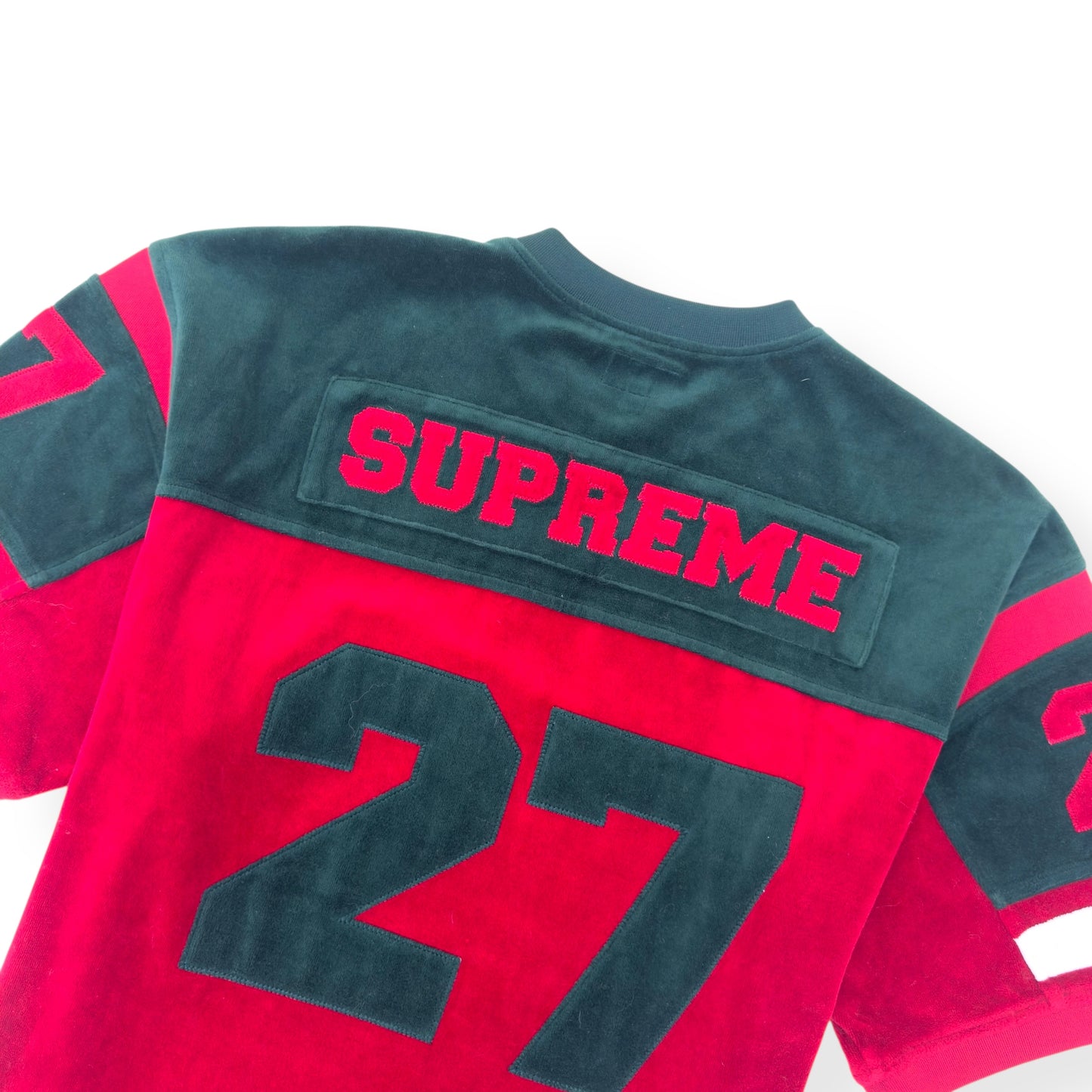 SUPREME VELOUR FOOTBALL JERSEY RED / GREEN L