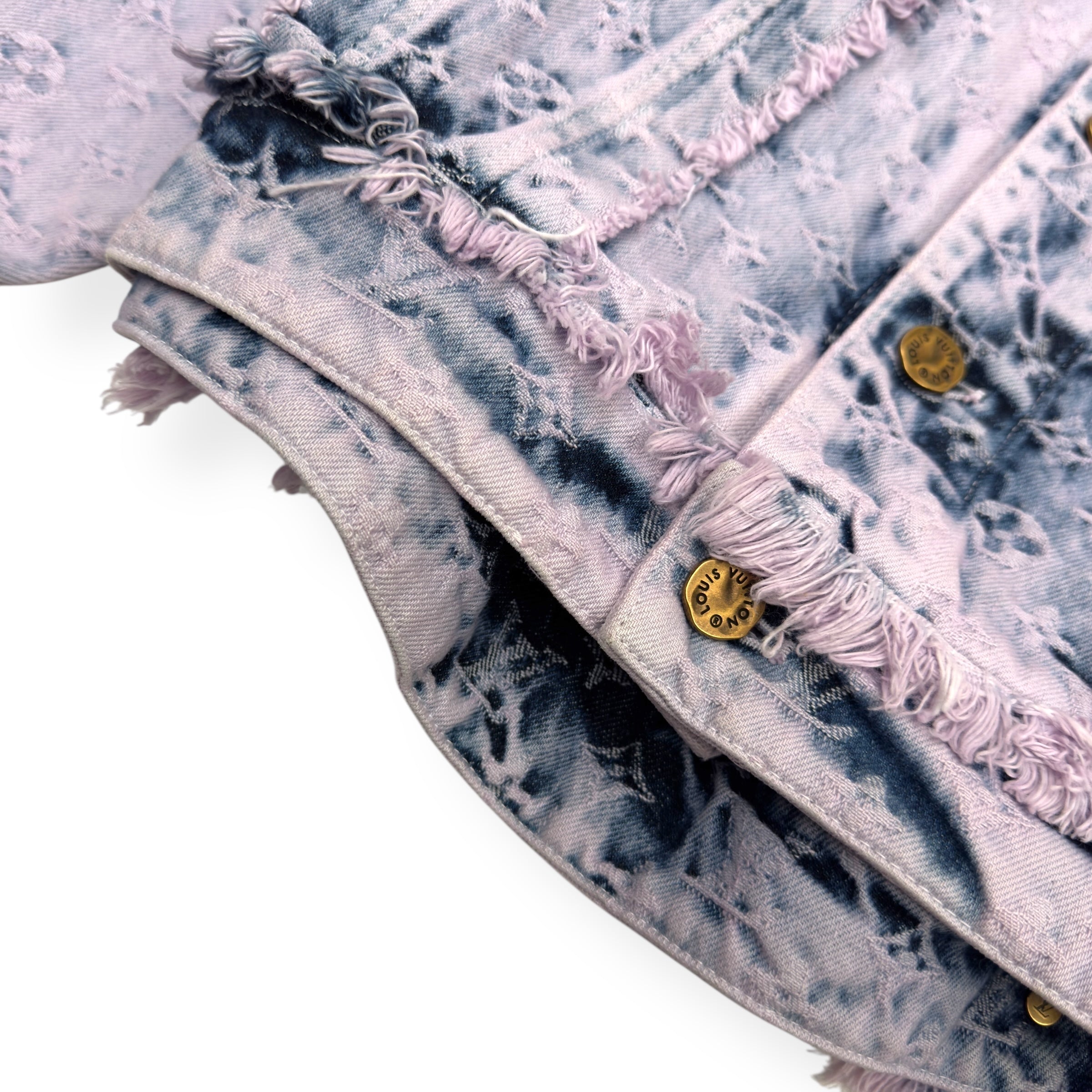 LOUIS VUITTON FRINGED MONOGRAM BOYHOOD DENIM JACKET LILAC L