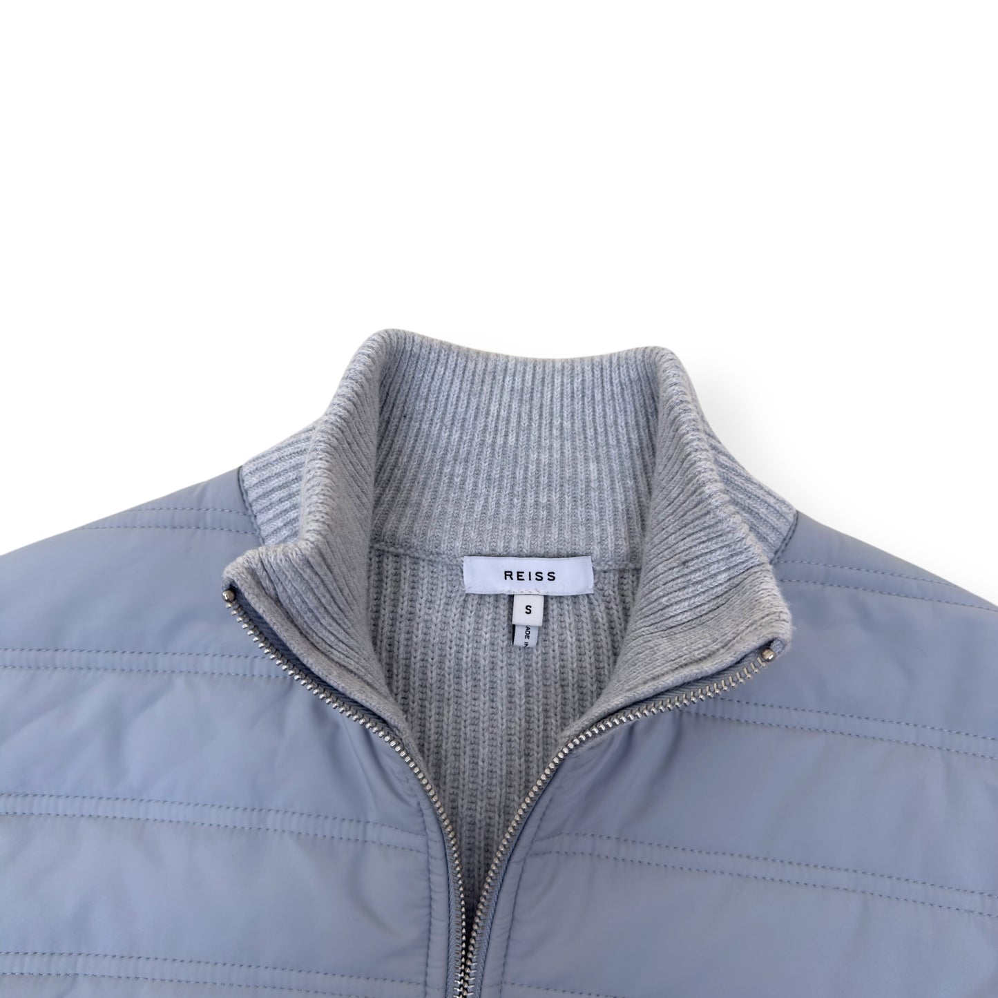 REISS TRAINER HYBRID QUILTED / RIBBED ZIP-THROUGH JACKET GREY S