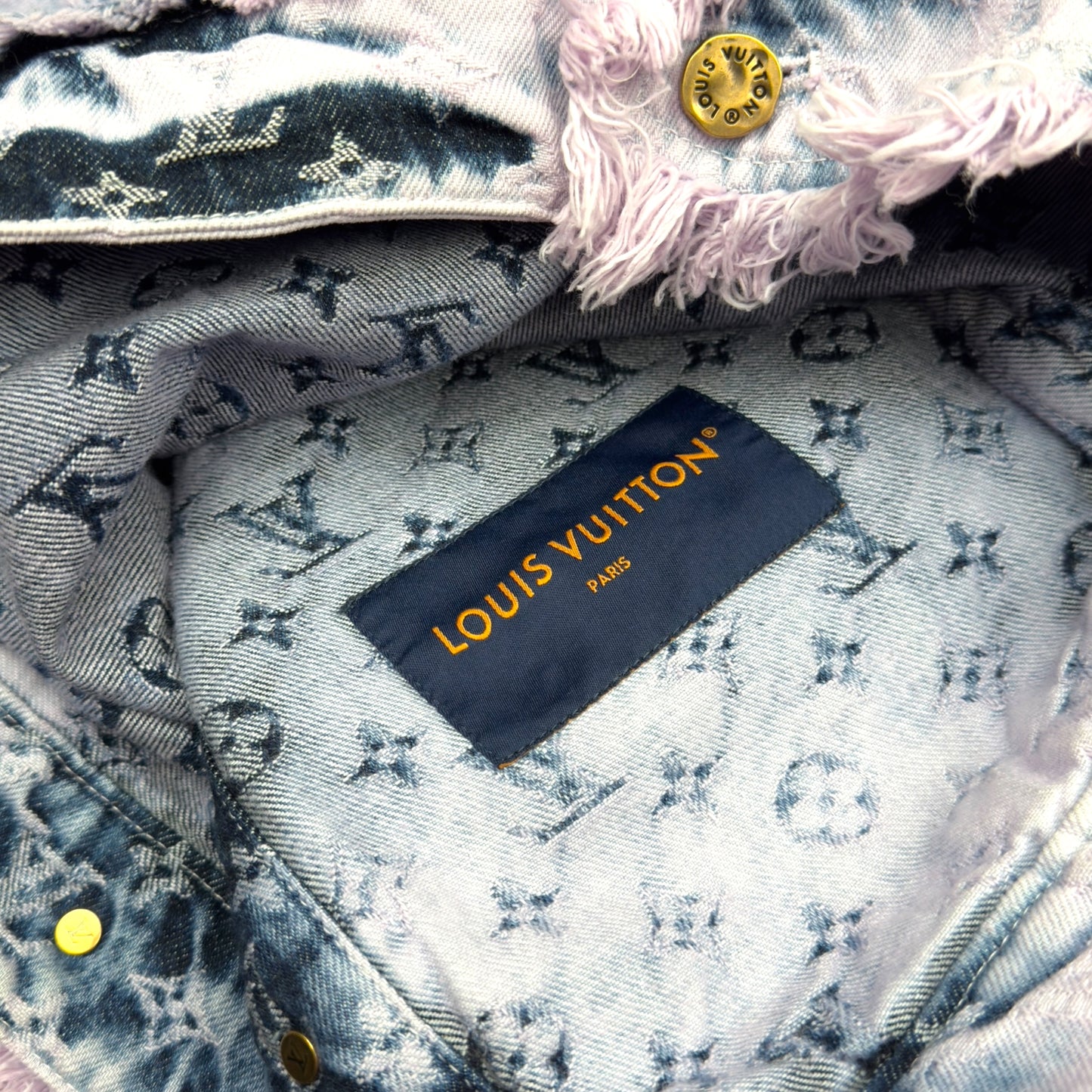 LOUIS VUITTON FRINGED MONOGRAM BOYHOOD DENIM JACKET LILAC L