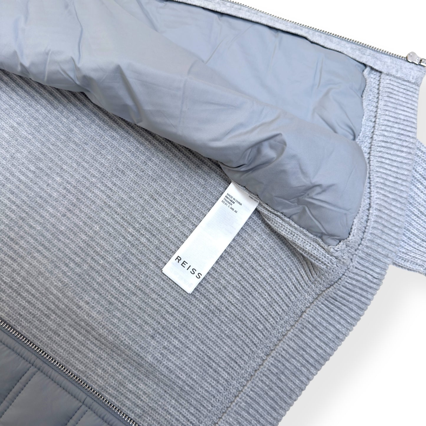REISS TRAINER HYBRID QUILTED / RIBBED ZIP-THROUGH JACKET GREY S