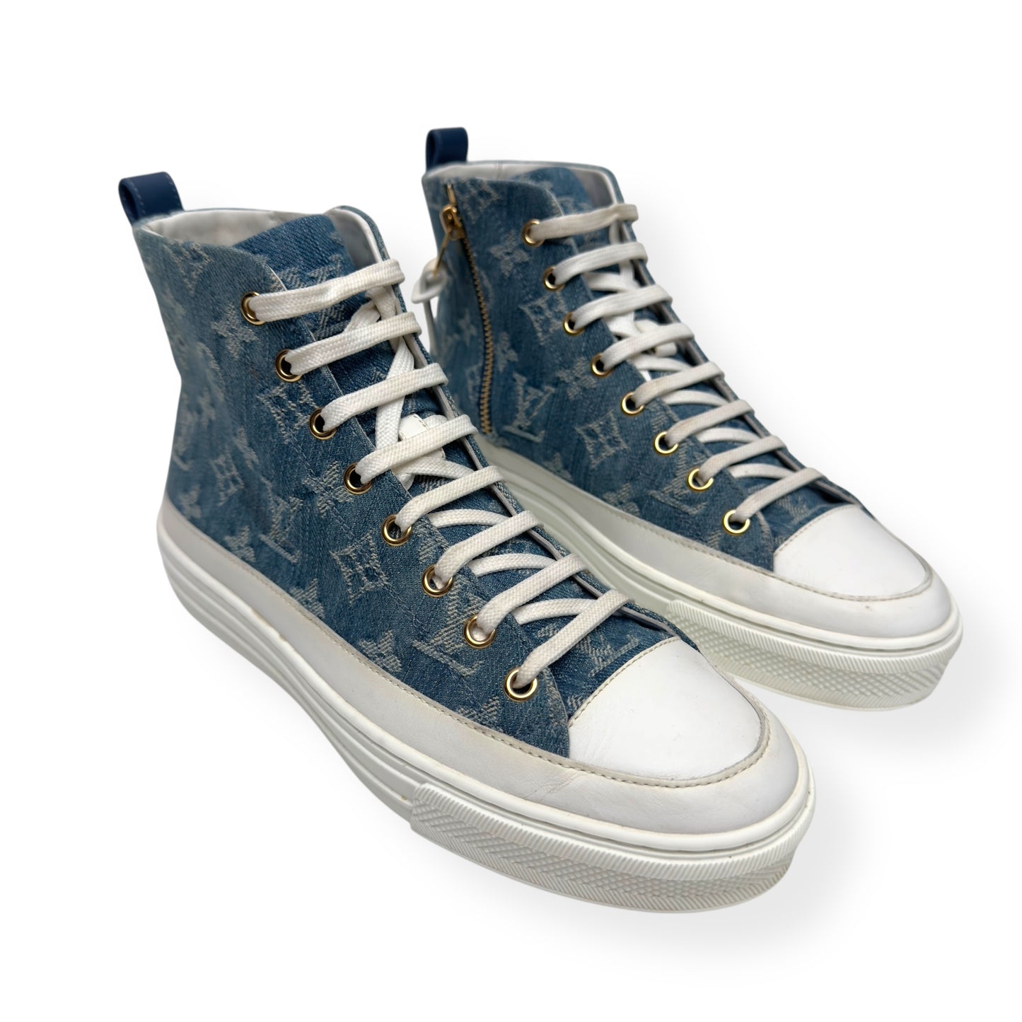 LOUIS VUITTON LV STELLAR HIGH TOP DENIM MONOGRAM SNEAKER BLUE / WHITE 37.5 / UK4.5