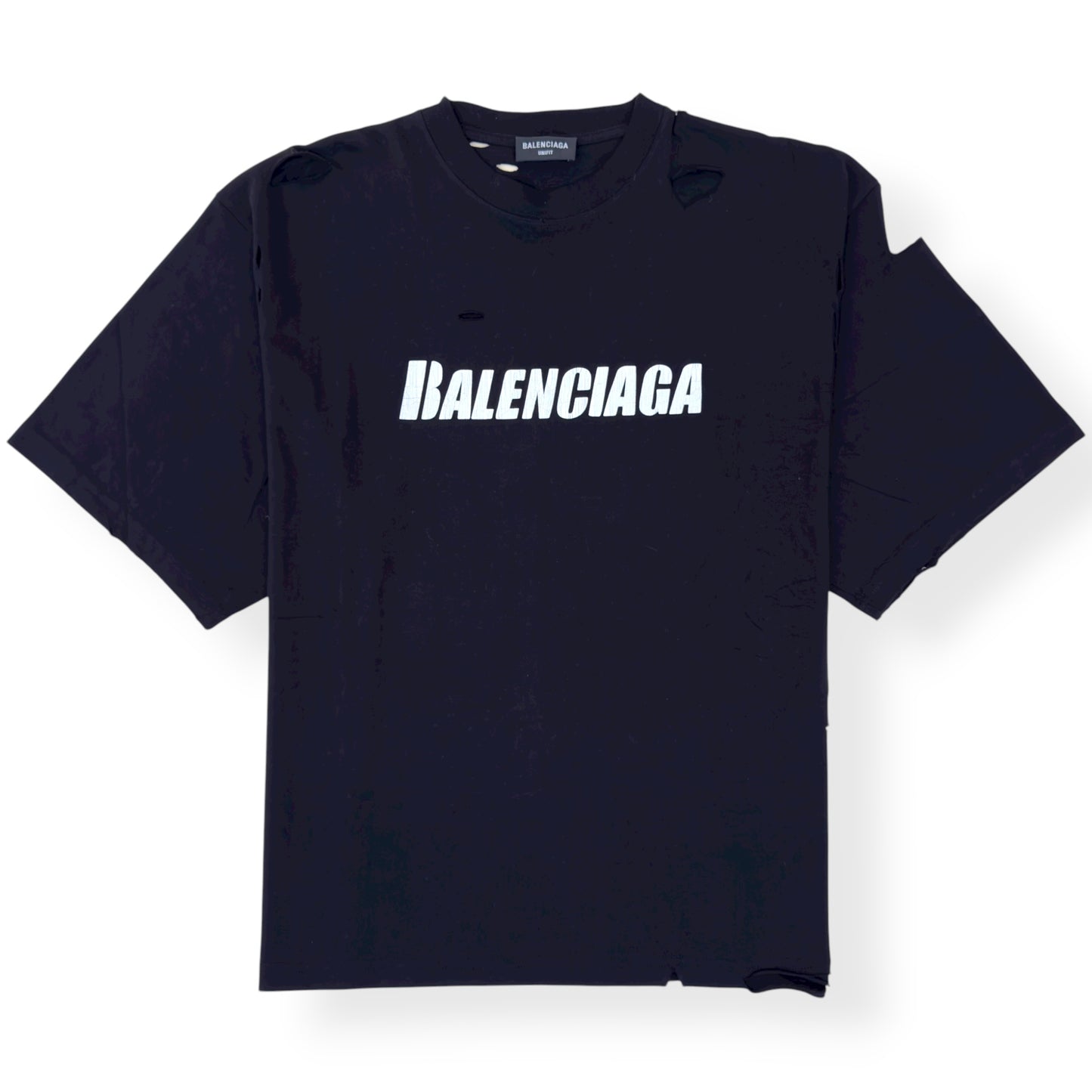 BALENCIAGA OVERSIZED DISTRESSED LOGO T-SHIRT BLACK / WHITE S