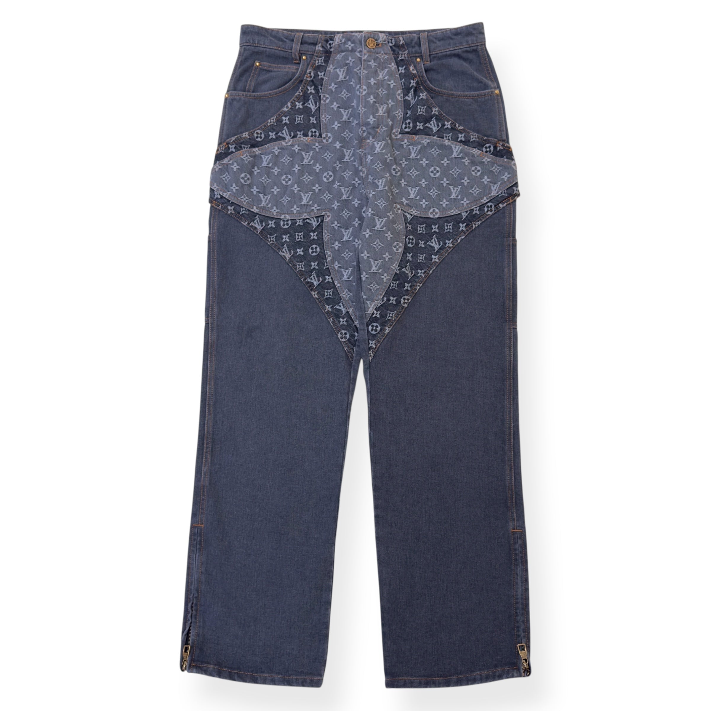 LOUIS VUITTON MONOGRAM FLOWER DENIM JEANS BLACK / GREY W34”