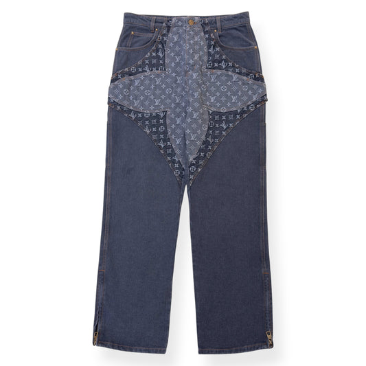 LOUIS VUITTON MONOGRAM FLOWER DENIM JEANS BLACK / GREY W34”
