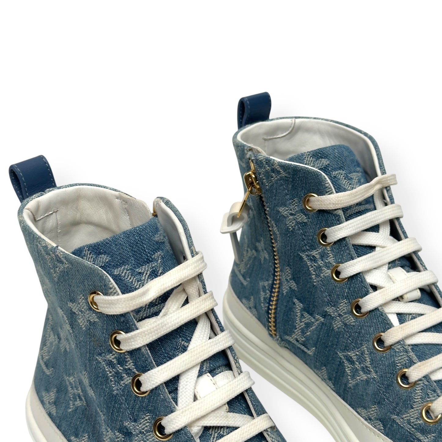 LOUIS VUITTON LV STELLAR HIGH TOP DENIM MONOGRAM SNEAKER BLUE / WHITE 37.5 / UK4.5