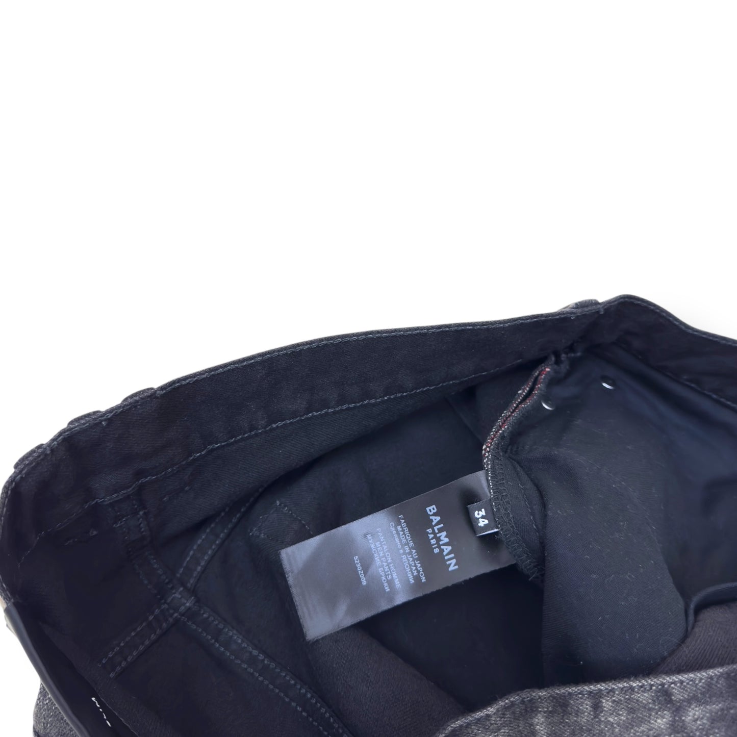 BALMAIN DISTRESSED SLIM SELVEDGE DENIM JEANS BLACK W34”