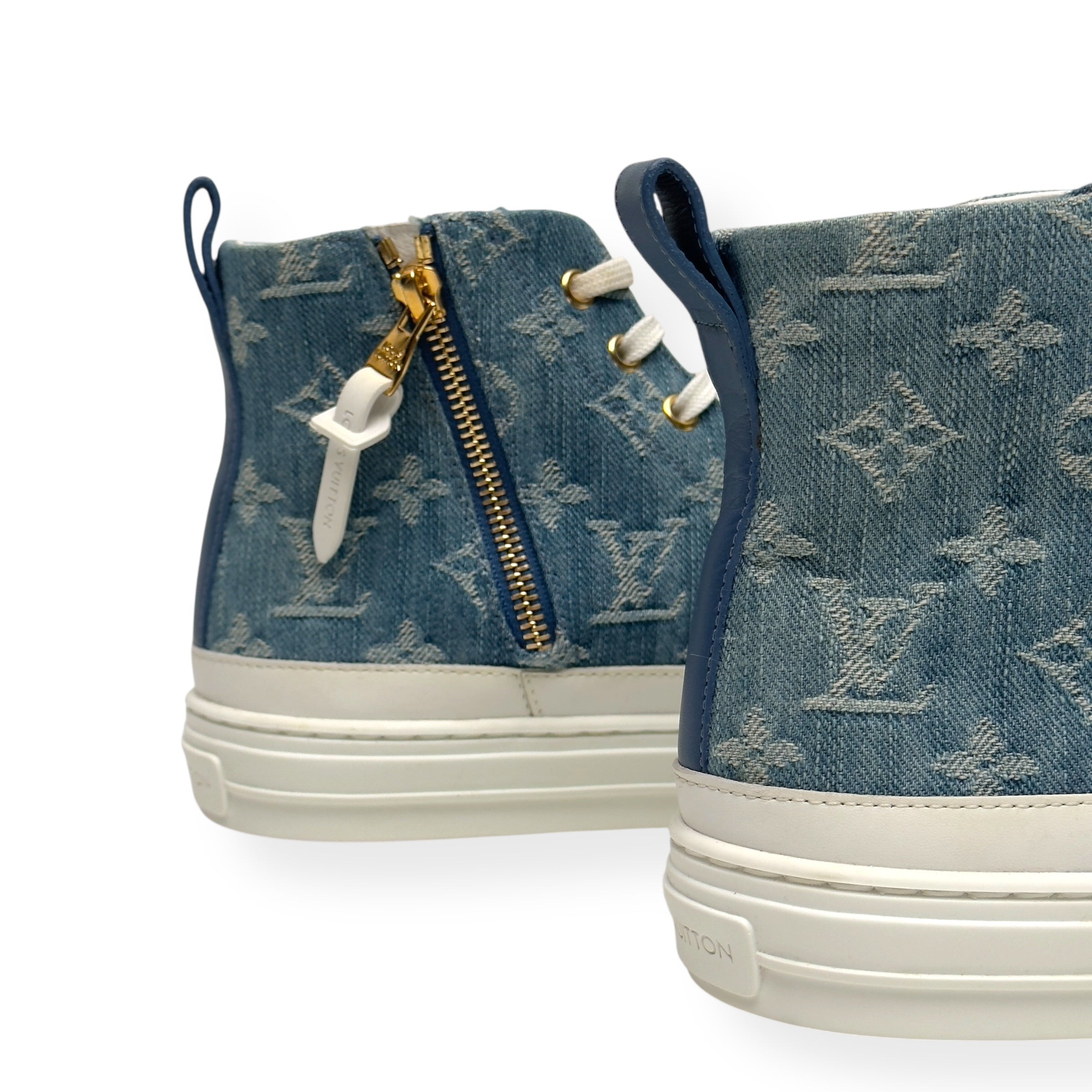 LOUIS VUITTON LV STELLAR HIGH TOP DENIM MONOGRAM SNEAKER BLUE / WHITE 37.5 / UK4.5