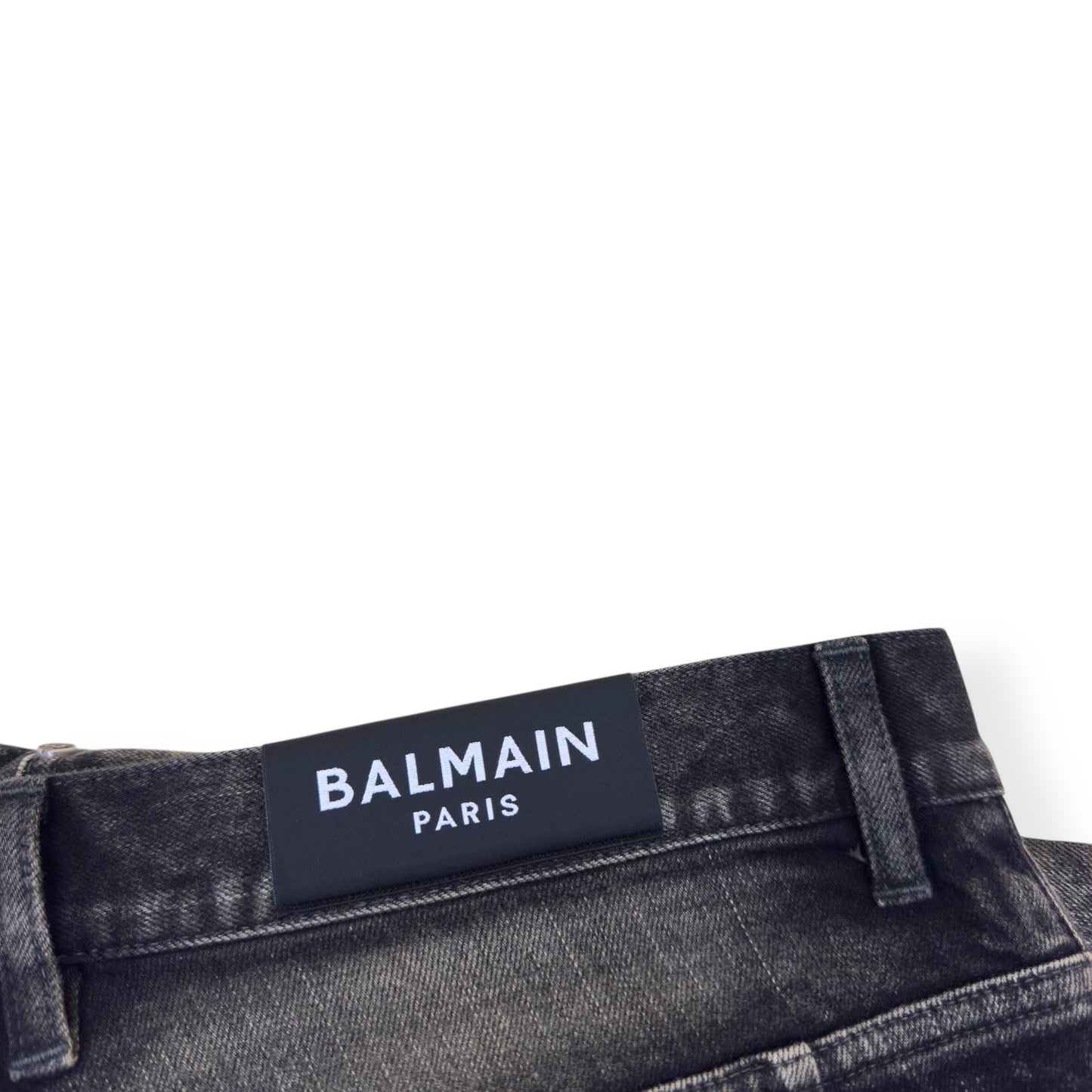BALMAIN DISTRESSED SLIM SELVEDGE DENIM JEANS BLACK W34”