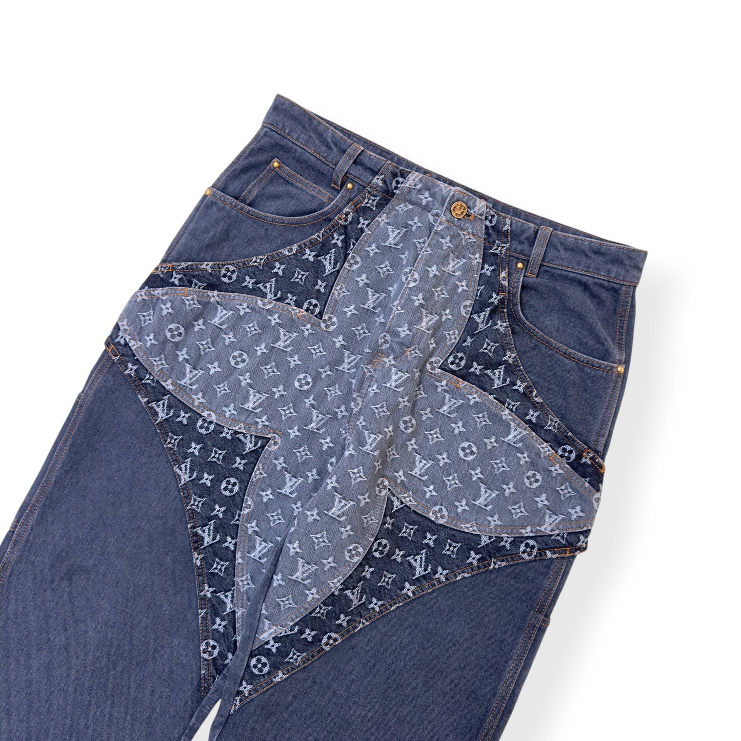 LOUIS VUITTON MONOGRAM FLOWER DENIM JEANS BLACK / GREY W34”