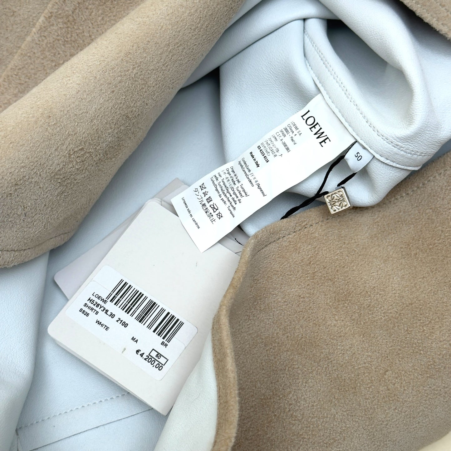 LOEWE SUEDE LAMBSKIN OVERSHIRT BEIGE 50 / L