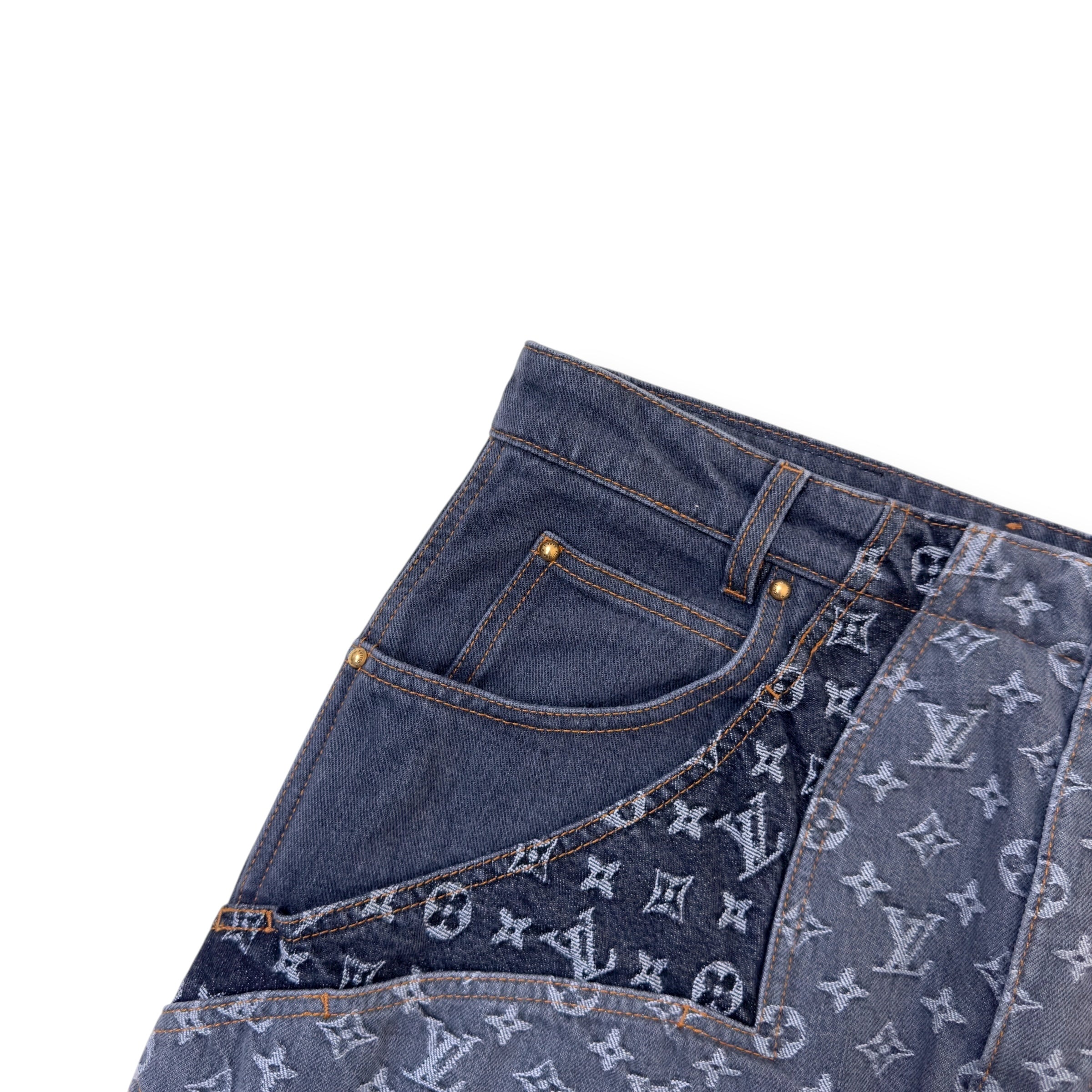 LOUIS VUITTON MONOGRAM FLOWER DENIM JEANS BLACK / GREY W34”