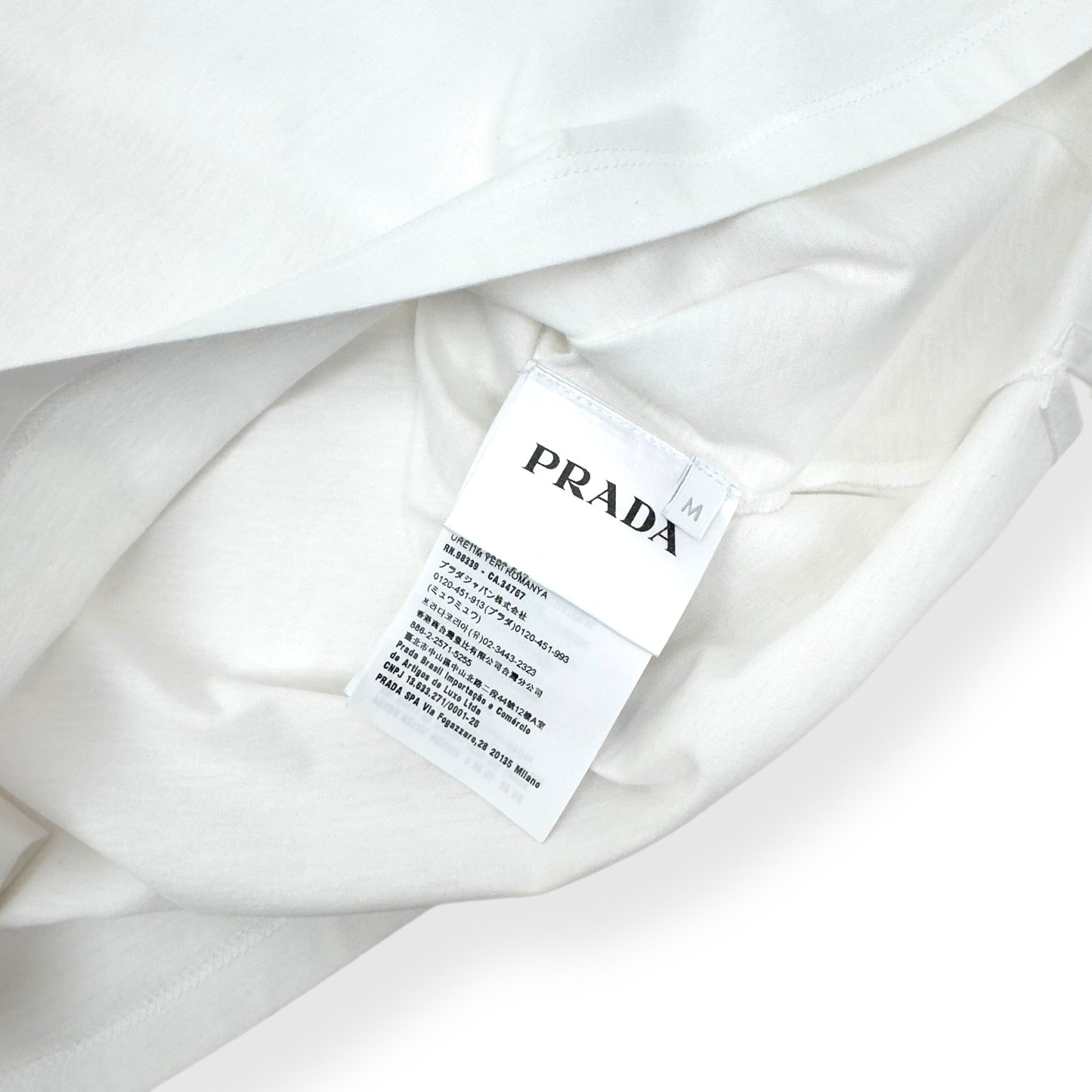 PRADA LOGO EMBOSSED COTTON T-SHIRT WHITE M