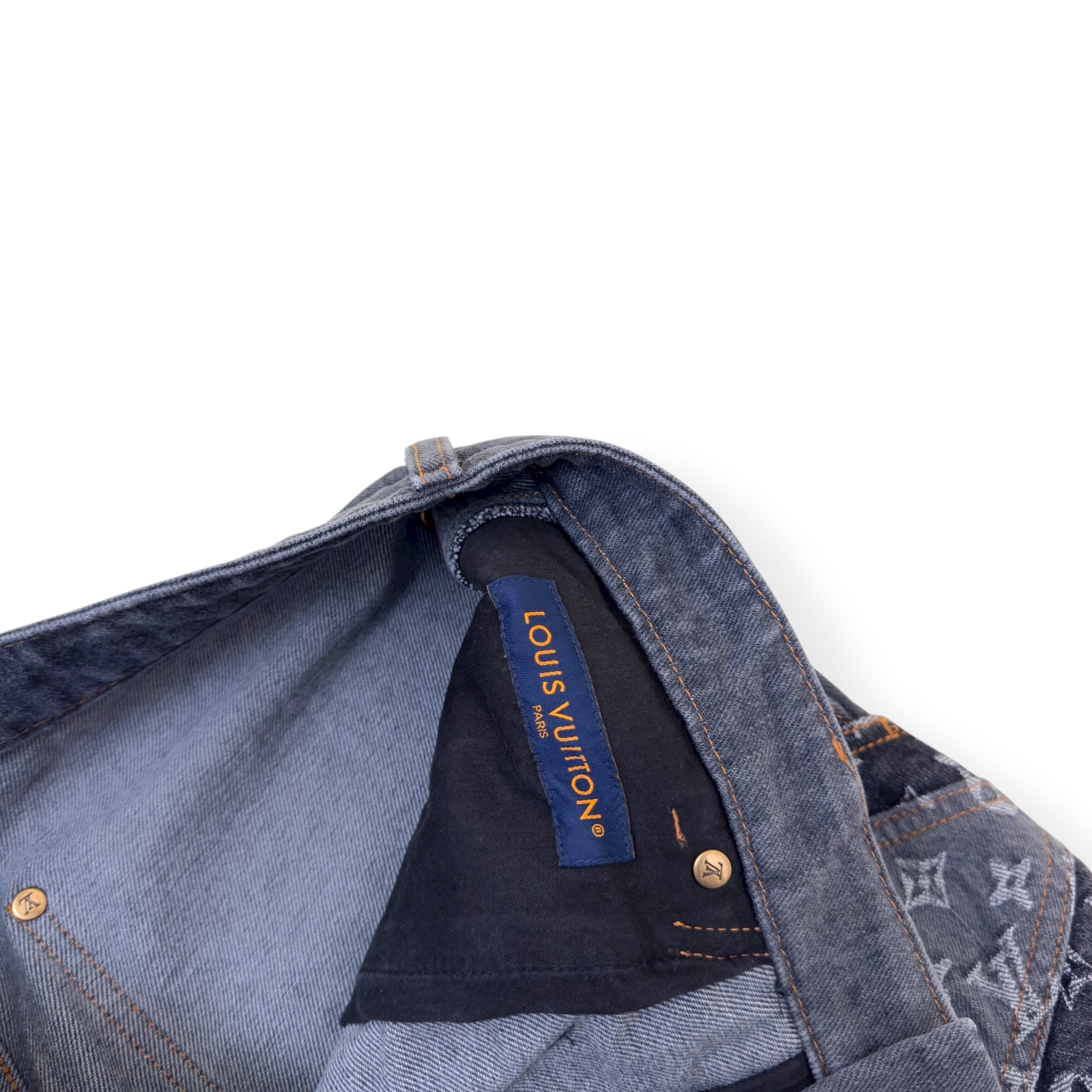 LOUIS VUITTON MONOGRAM FLOWER DENIM JEANS BLACK / GREY W34”