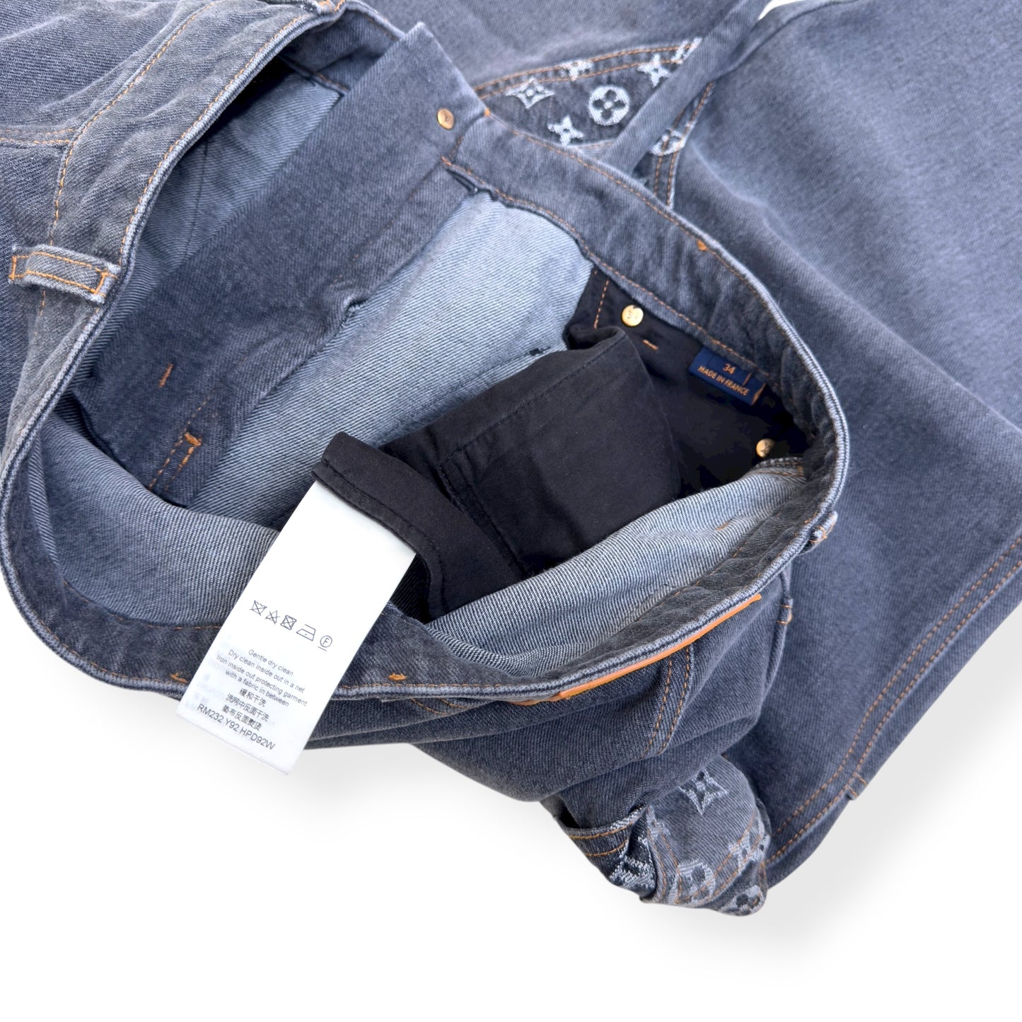 LOUIS VUITTON MONOGRAM FLOWER DENIM JEANS BLACK / GREY W34”
