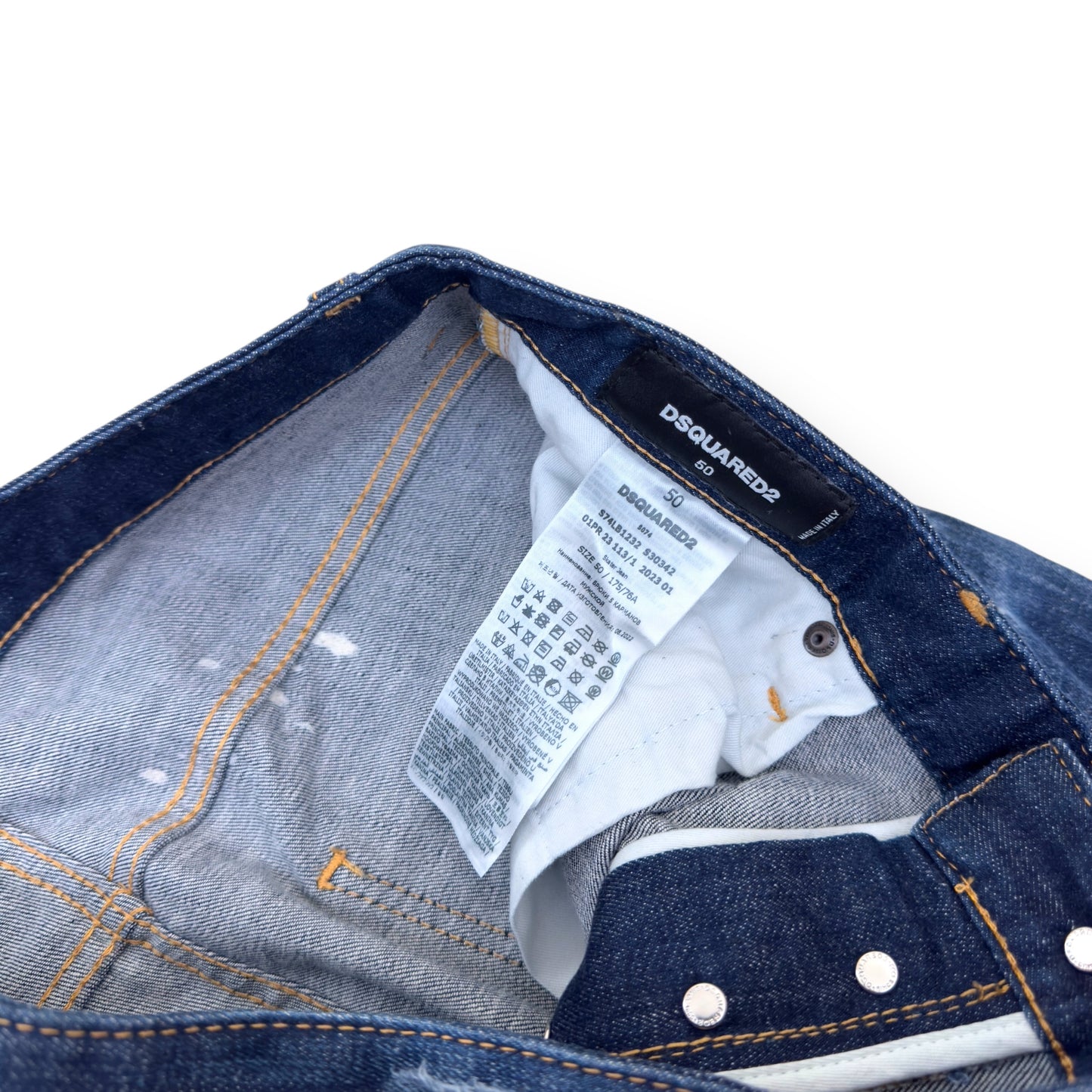 DSQUARED2 PAINT SPLATTER DISTRESSED SLIM DENIM JEANS 50 / L