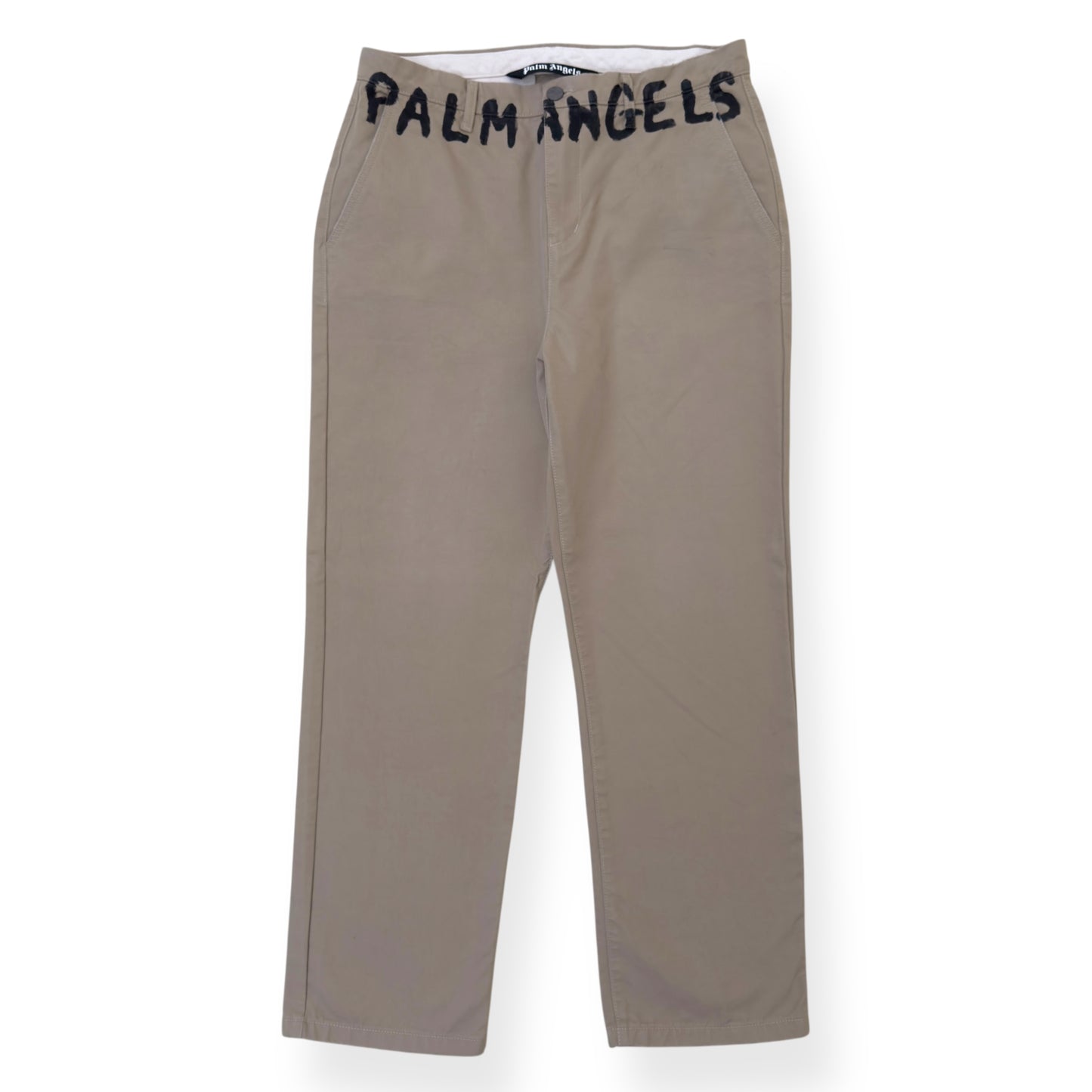 PALM ANGELS SEASONAL LOGO CHINO TROUSERS BEIGE / BLACK L