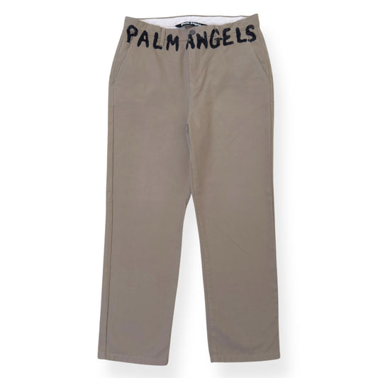 PALM ANGELS SEASONAL LOGO CHINO TROUSERS BEIGE / BLACK L