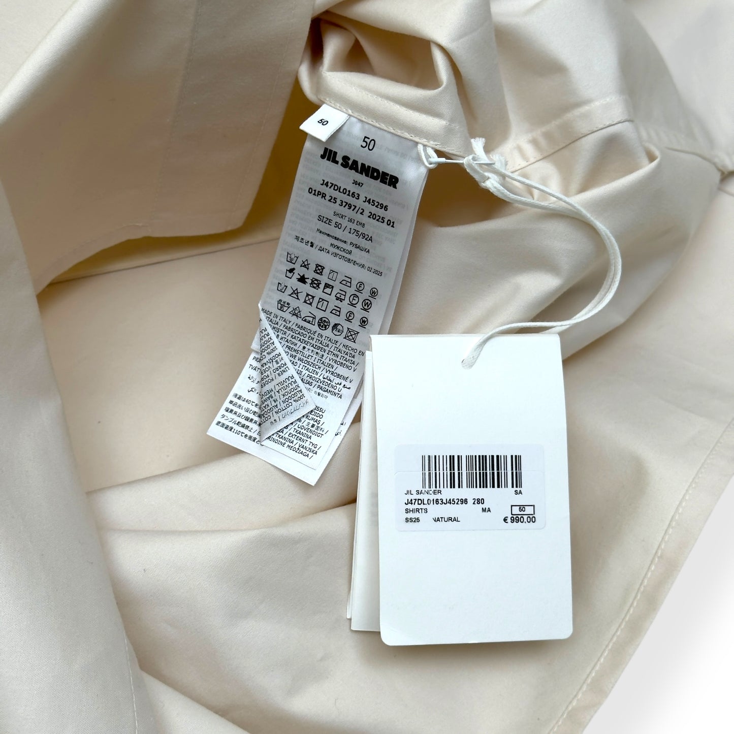 JIL SANDER SS25 FLAP POCKET SHIRT CREAM 50 / L