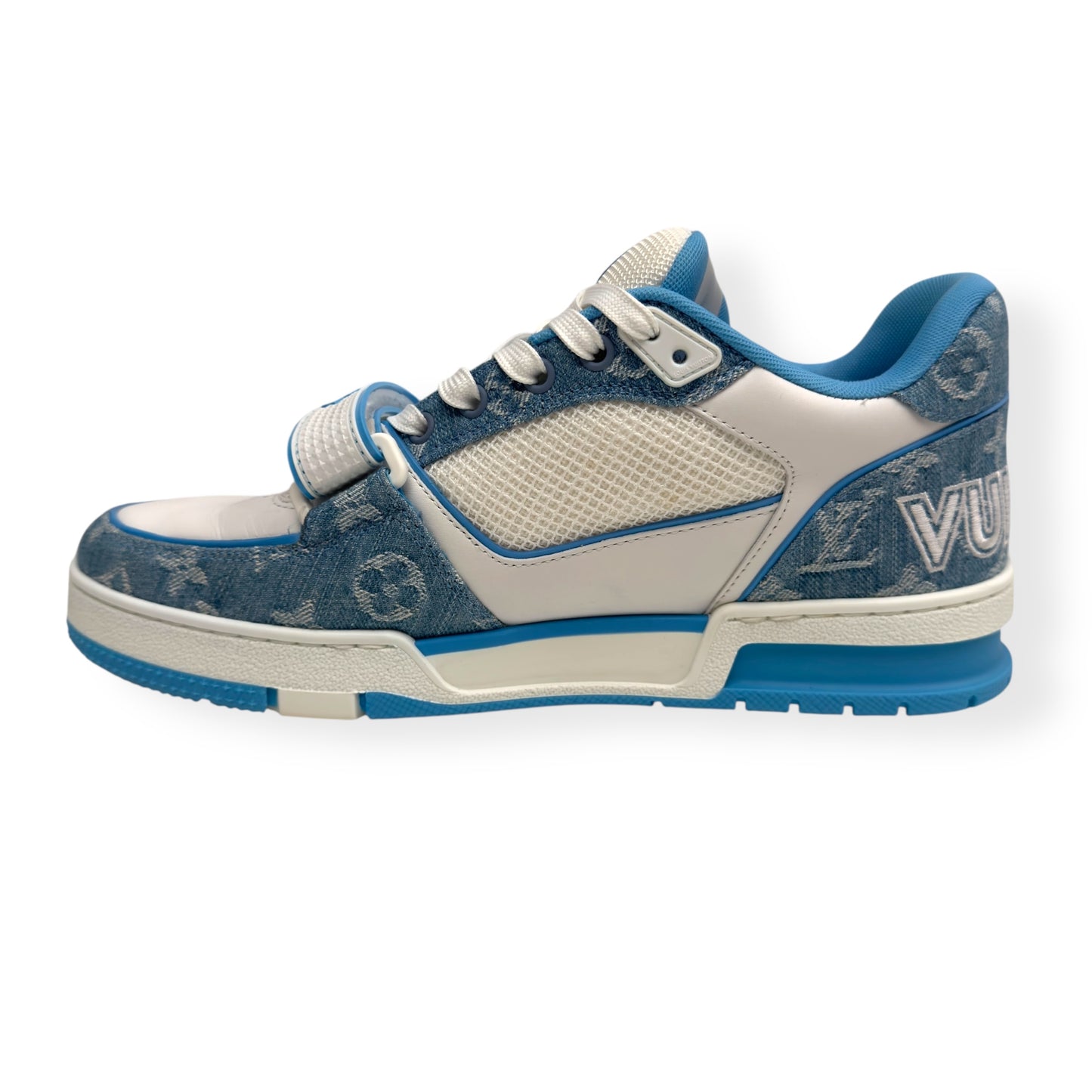 LOUIS VUITTON DENIM MONOGRAM LV TRAINER BLUE / WHITE UK7