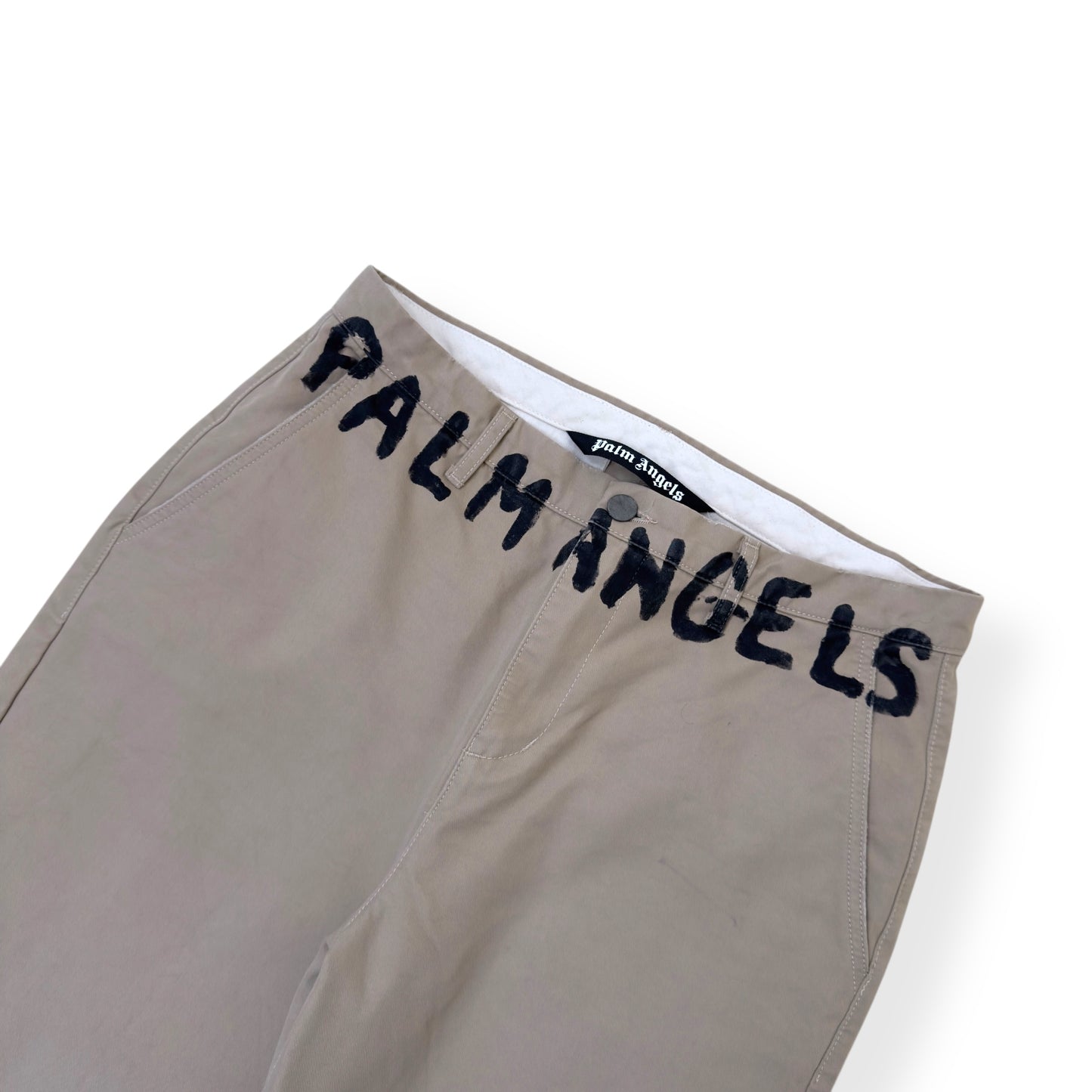 PALM ANGELS SEASONAL LOGO CHINO TROUSERS BEIGE / BLACK L