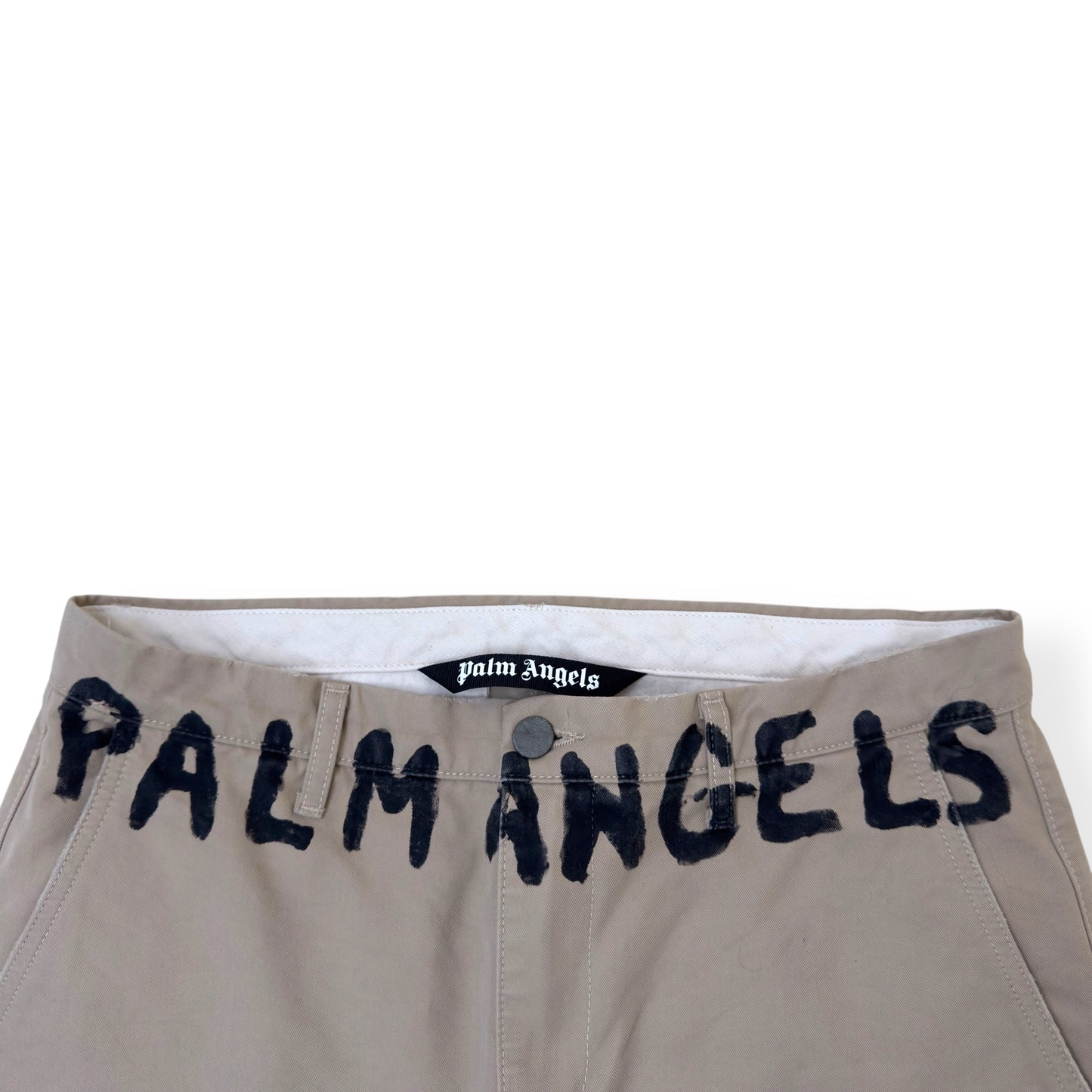 PALM ANGELS SEASONAL LOGO CHINO TROUSERS BEIGE / BLACK L