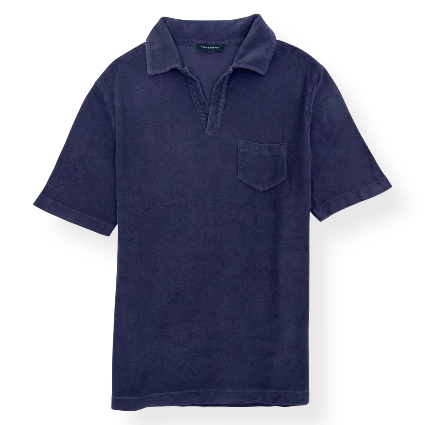 THOM SWEENEY TERRY COTTON POLO SHIRT NAVY M