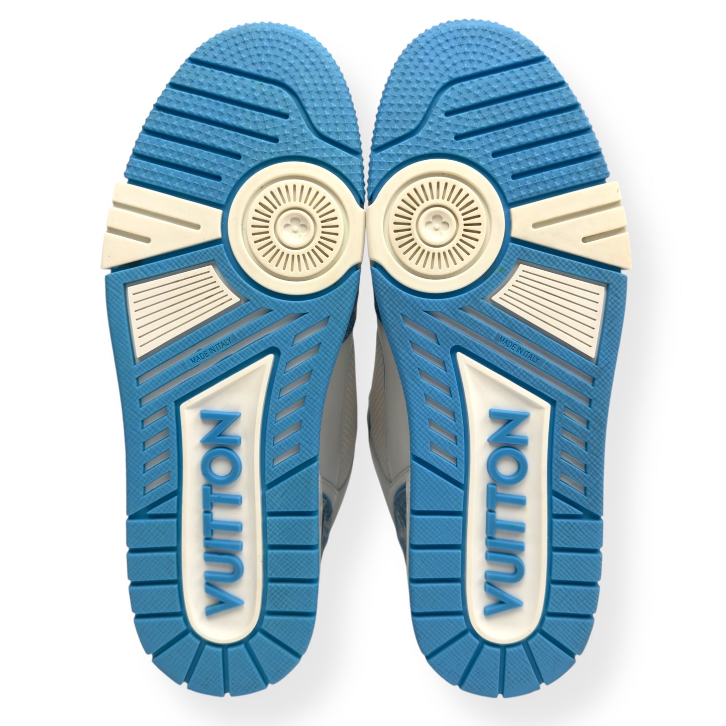 LOUIS VUITTON DENIM MONOGRAM LV TRAINER BLUE / WHITE UK7