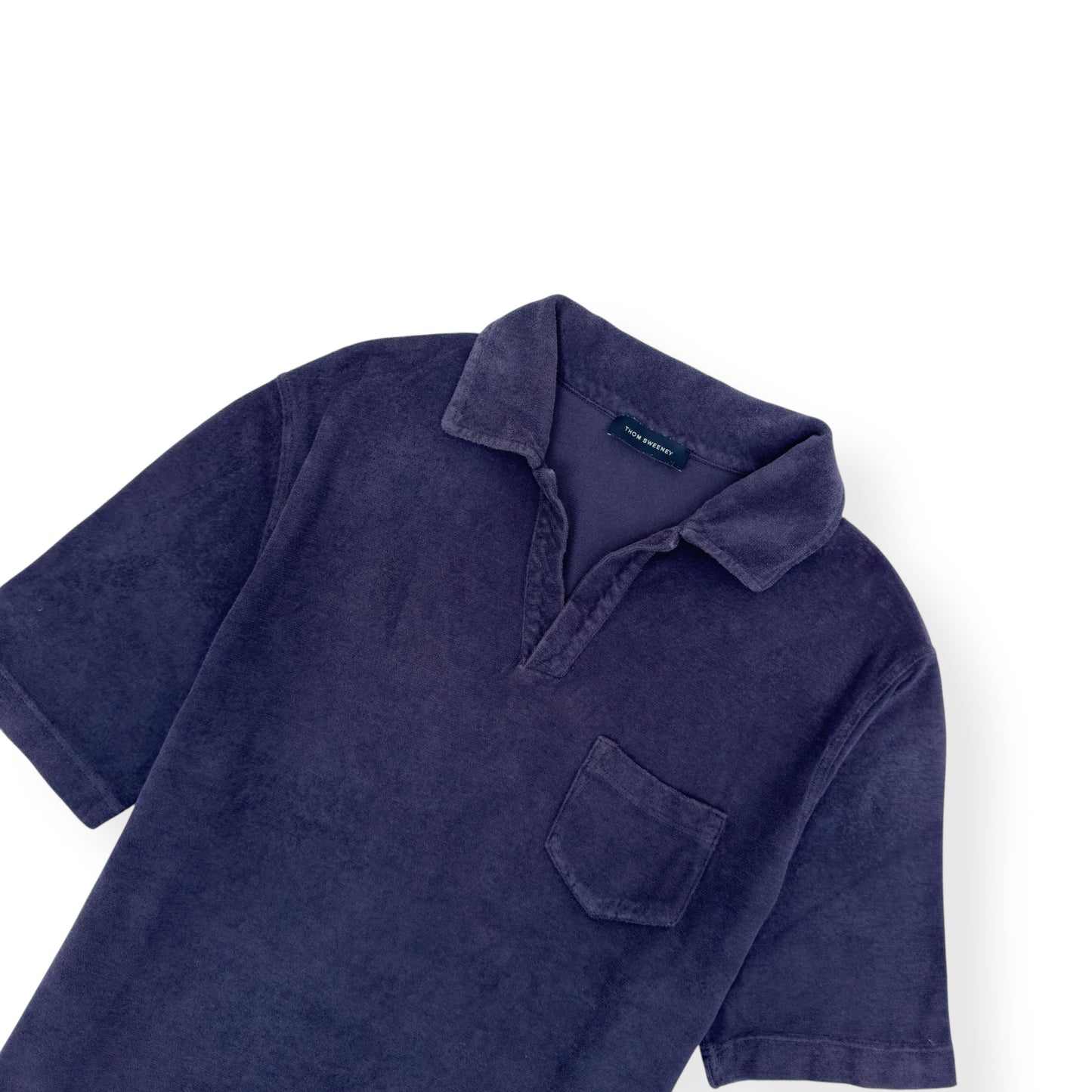 THOM SWEENEY TERRY COTTON POLO SHIRT NAVY M