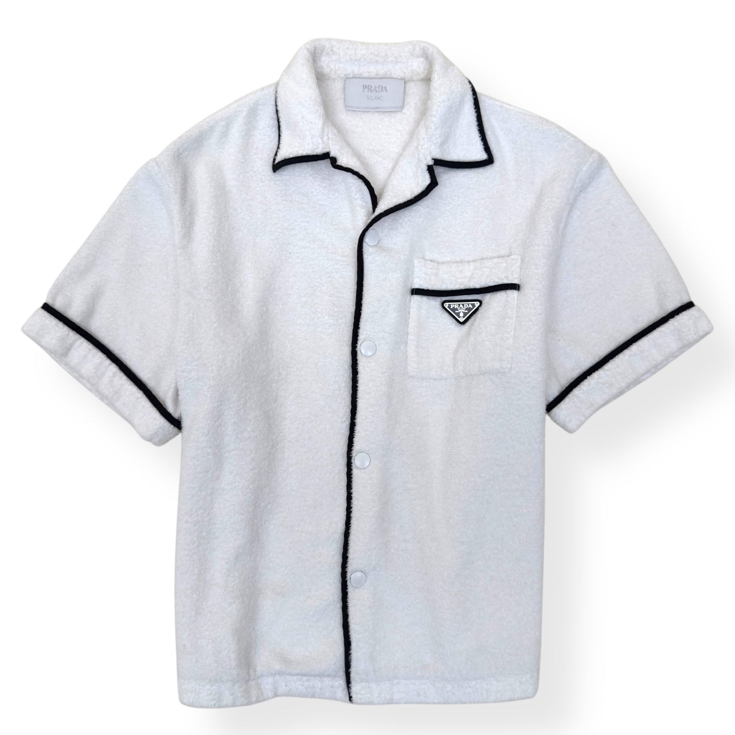 PRADA TERRY COTTON BOWLING SHIRT WHITE L