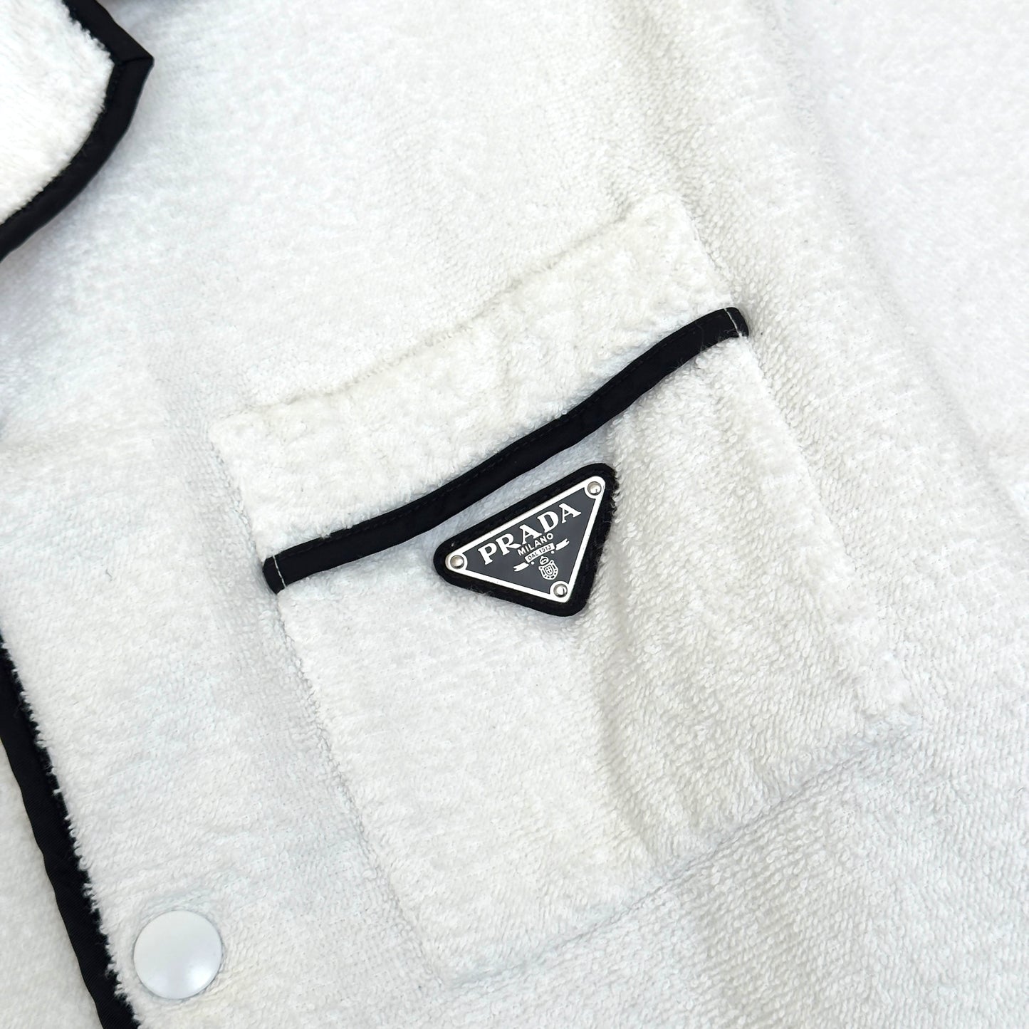 PRADA TERRY COTTON BOWLING SHIRT WHITE L