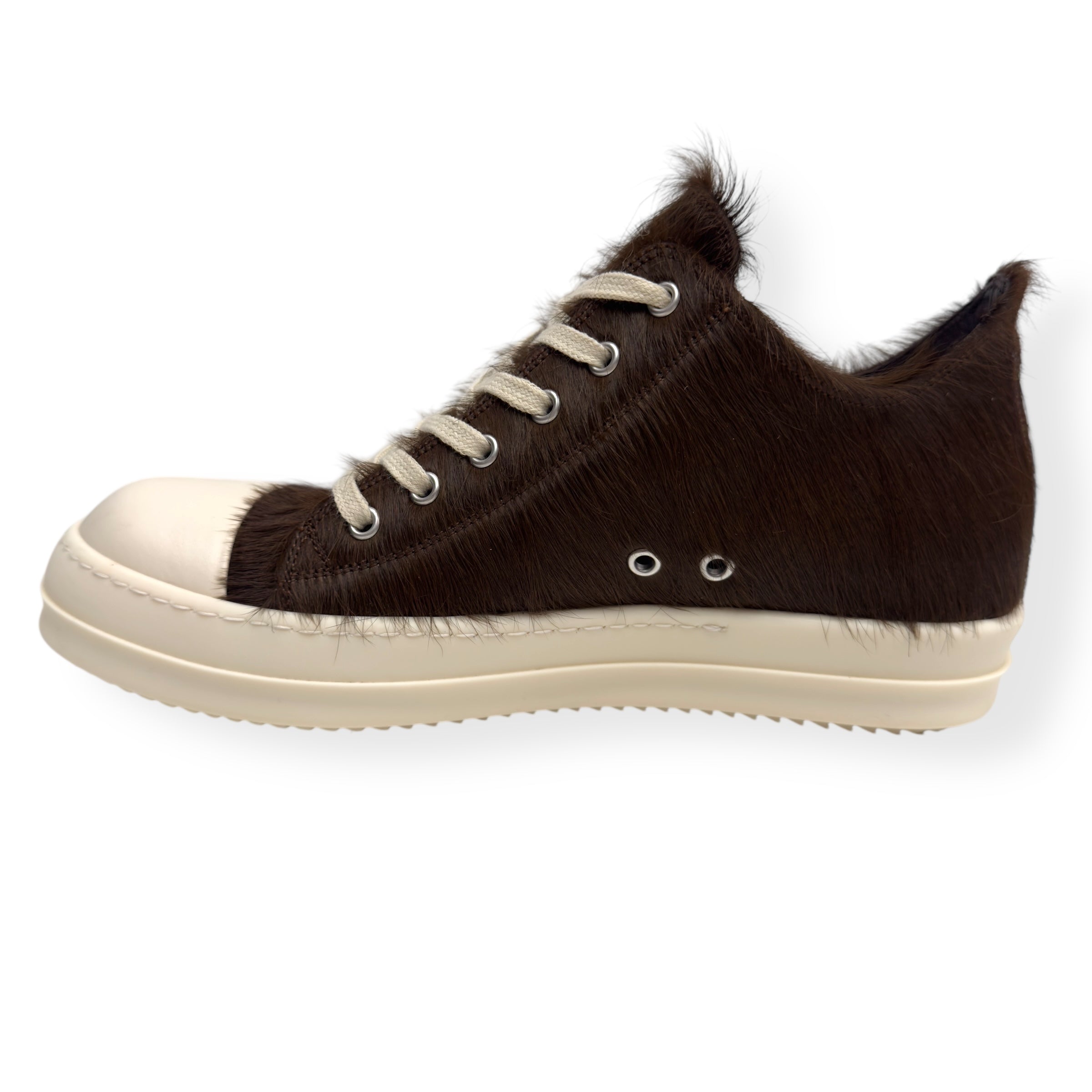 RICK OWENS PONY HAIR LOW TOP SNEAKER BROWN 41.5 / UK7.5