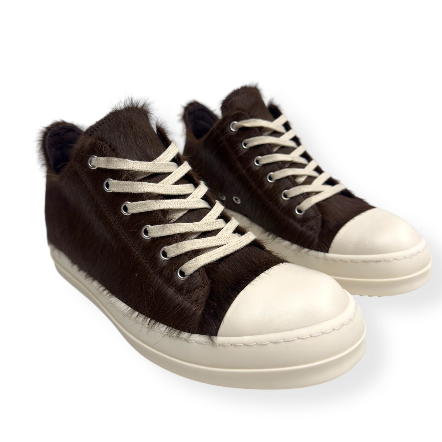 RICK OWENS PONY HAIR LOW TOP SNEAKER BROWN 41.5 / UK7.5